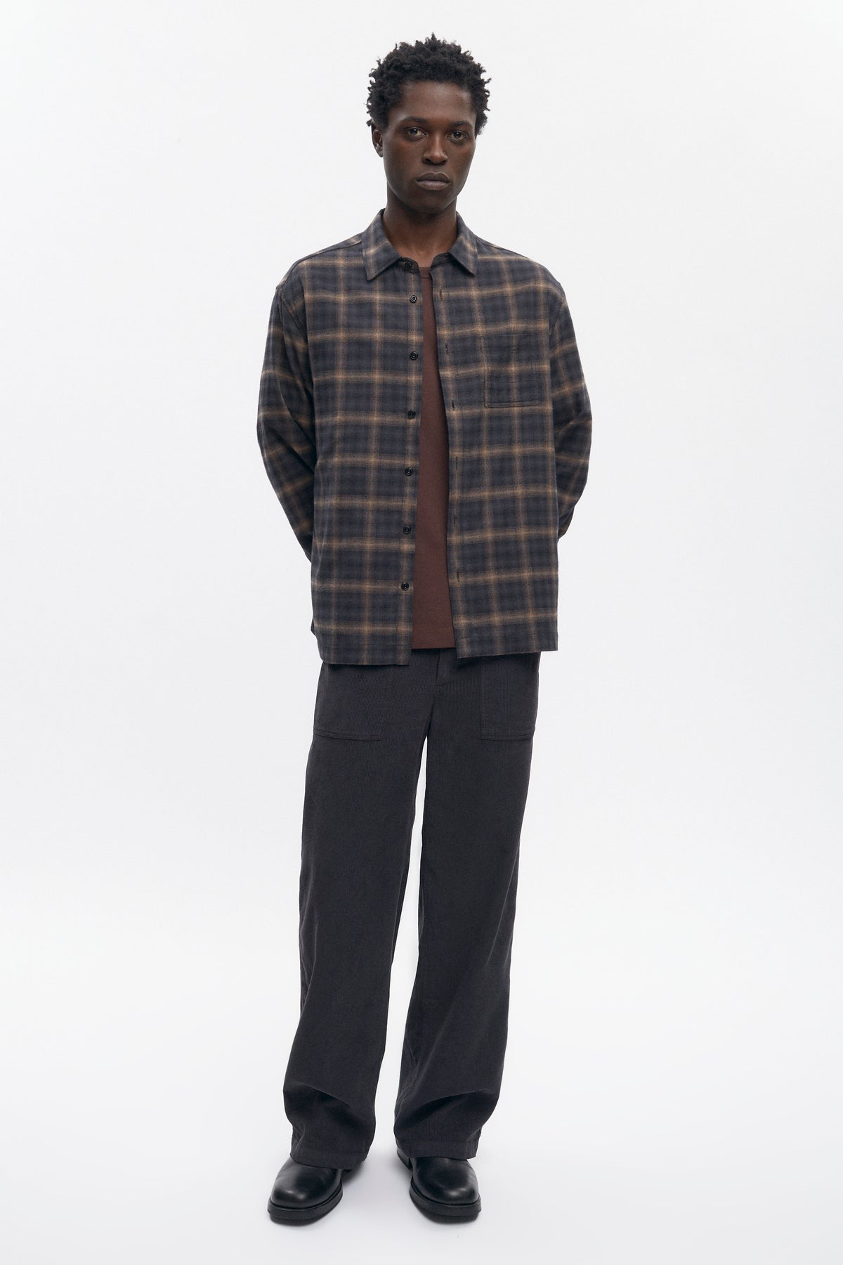 Chemise en flanelle pour homme en tartan brun