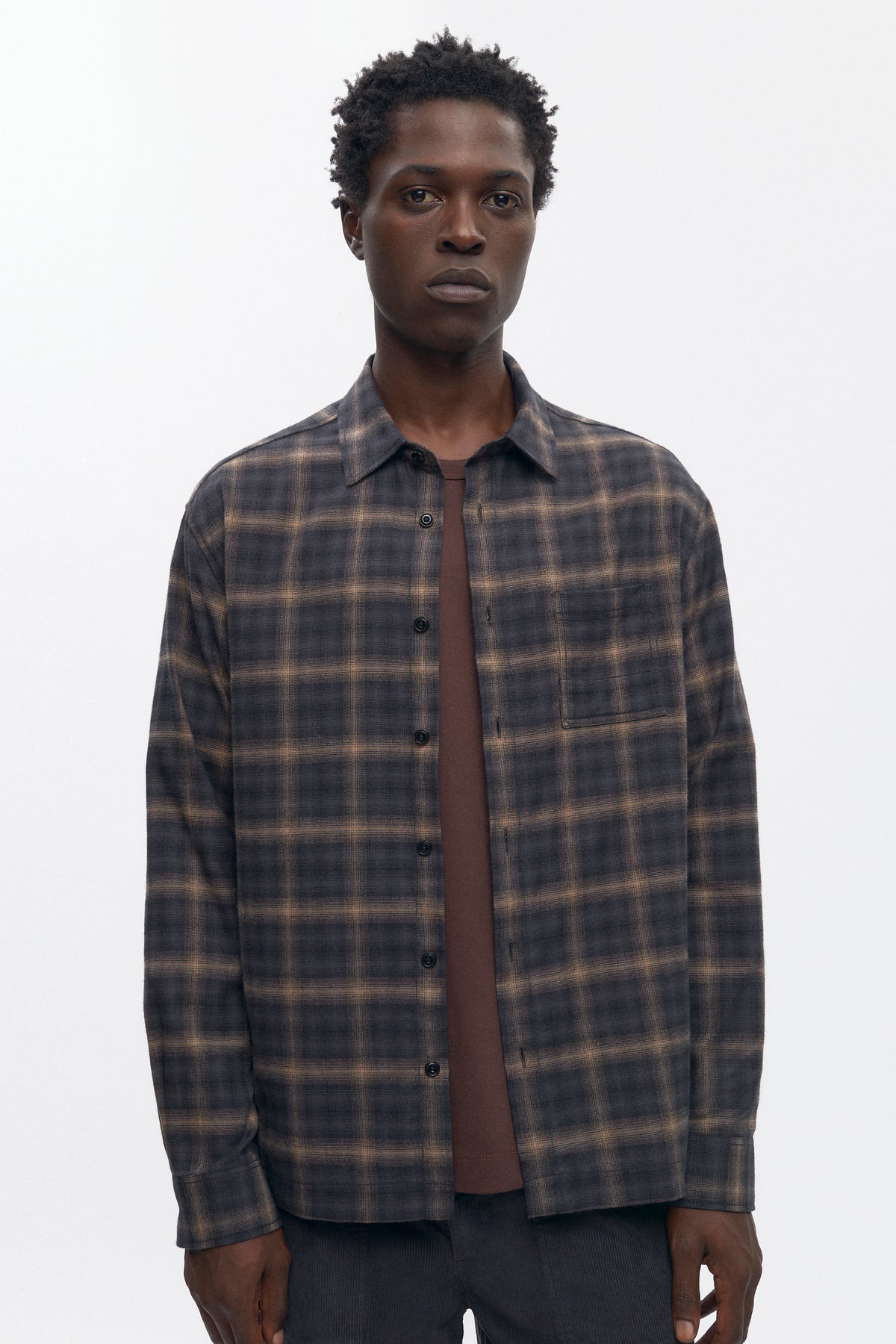 Chemise en flanelle pour homme en tartan brun