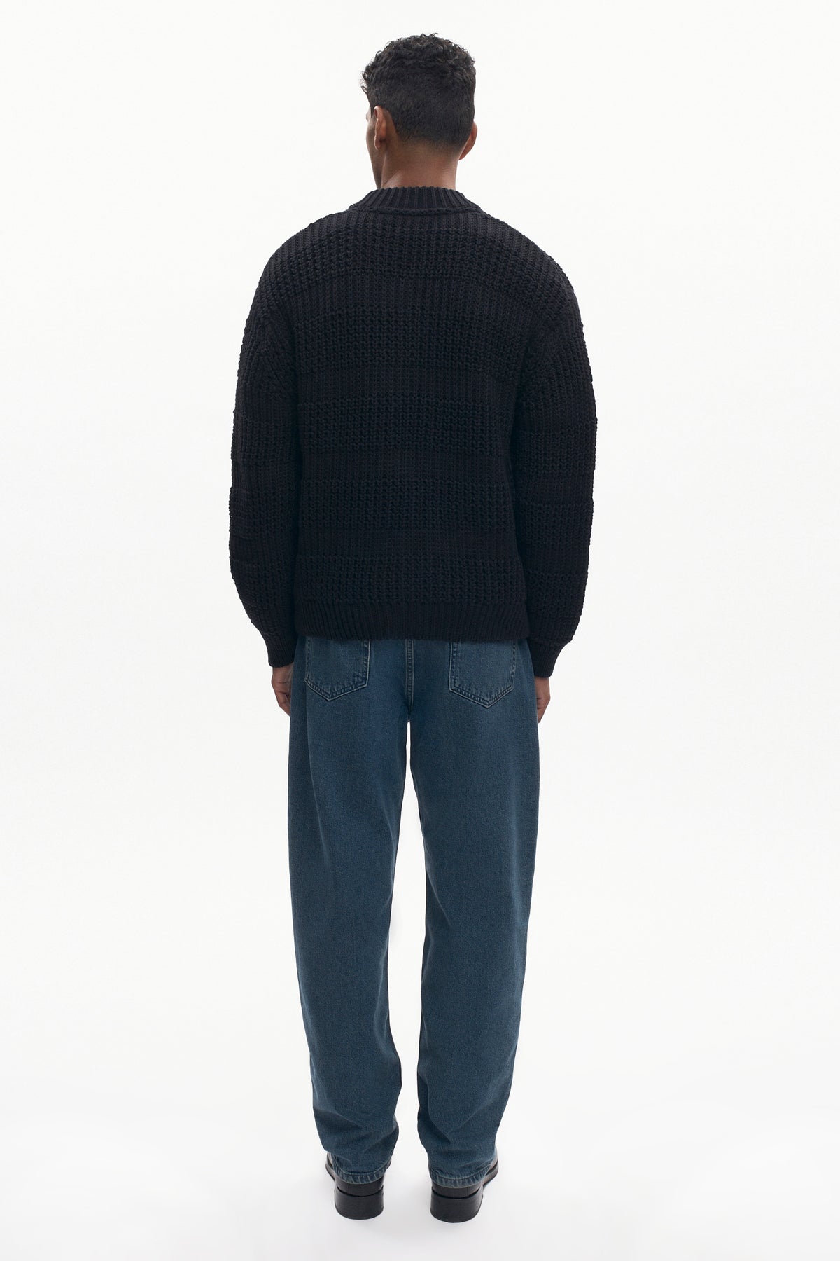 Chandail à glissière en maille quadrillée pour homme en noir