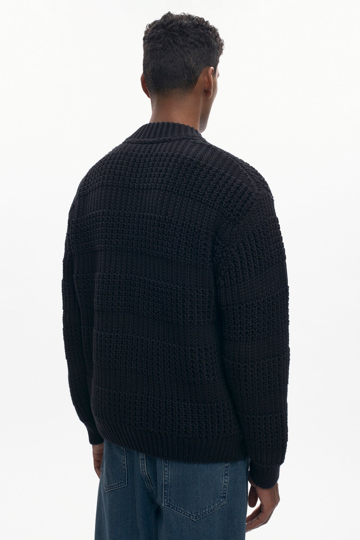 Chandail à glissière en maille quadrillée pour homme en noir