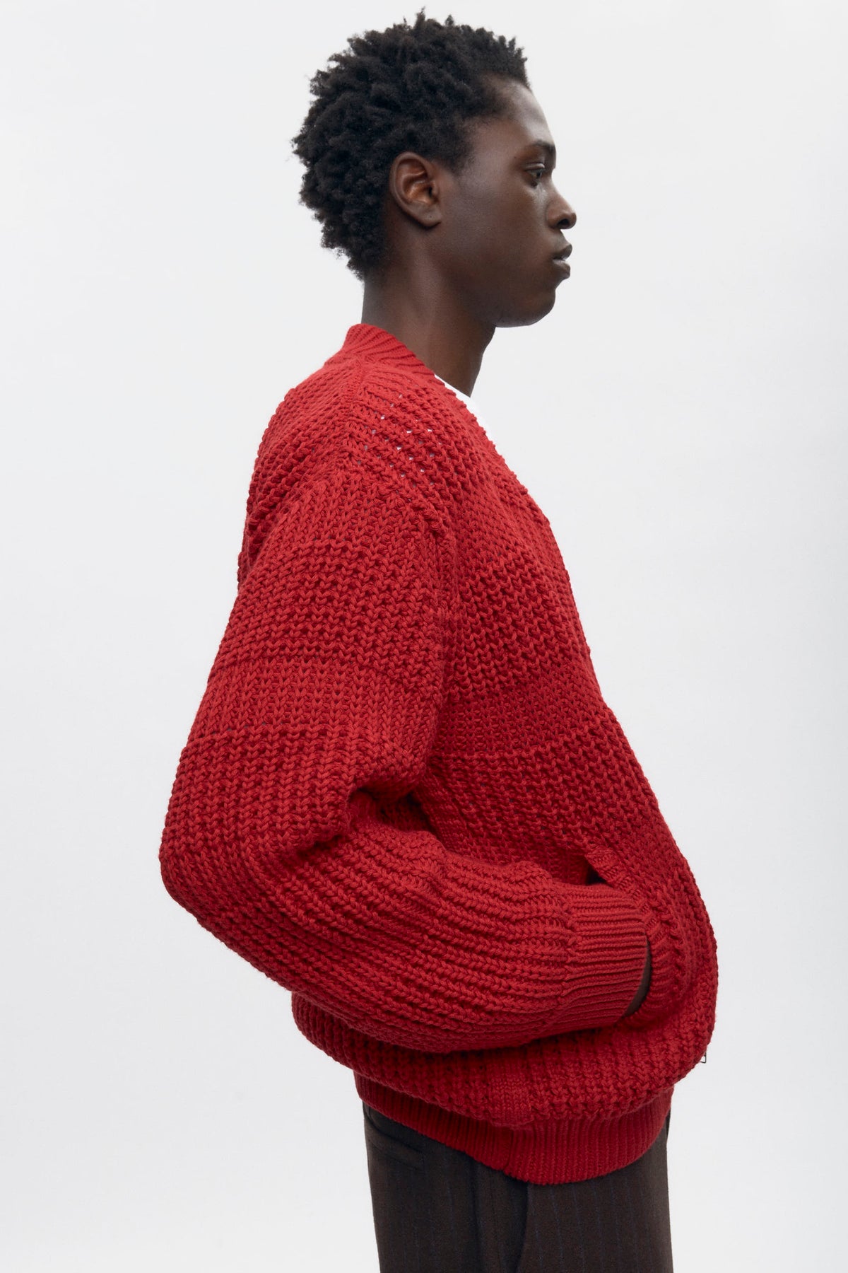 Pull zippé à mailles quadrillées pour homme en rouge Sunstar