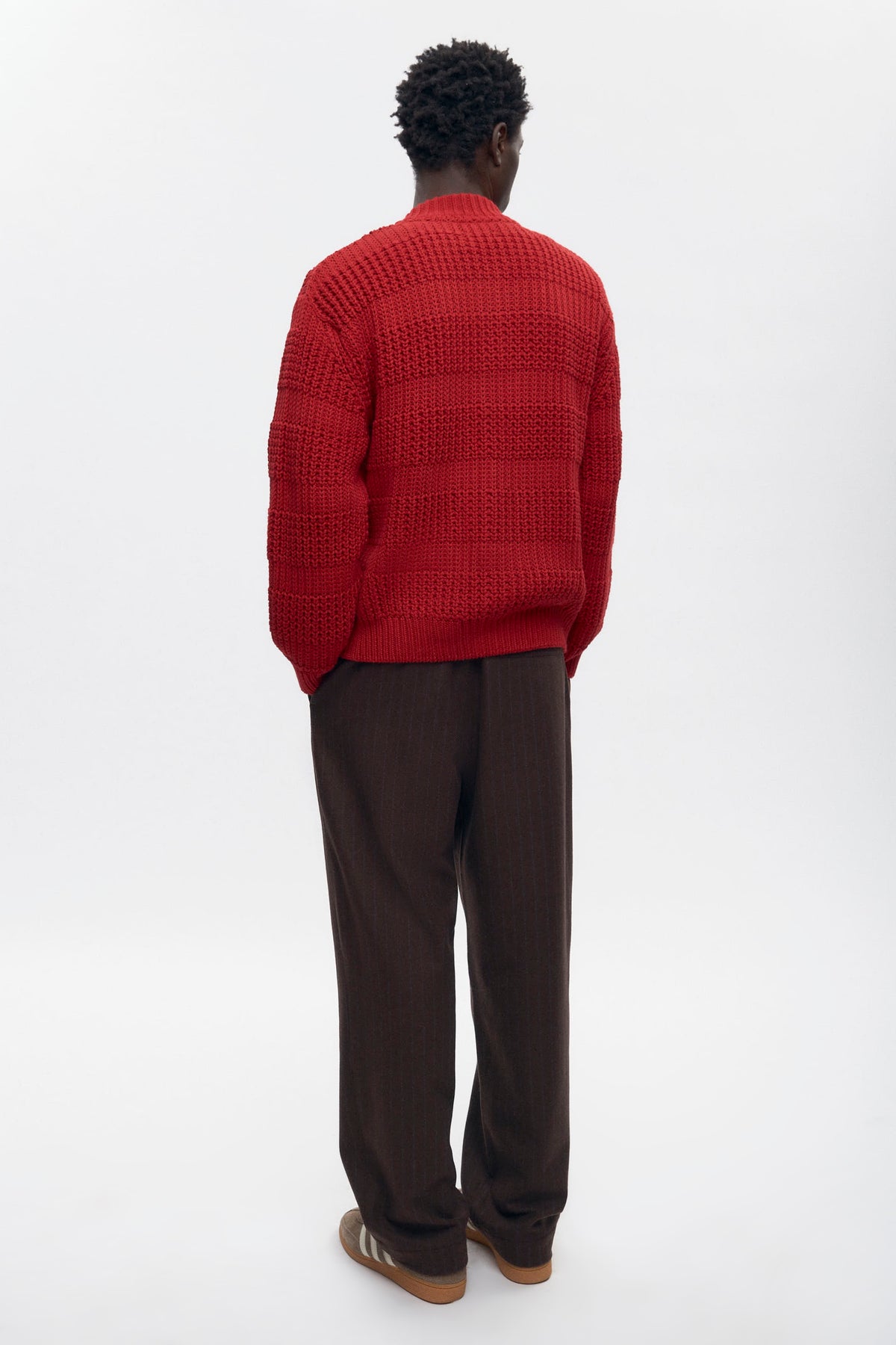 Pull zippé à mailles quadrillées pour homme en rouge Sunstar