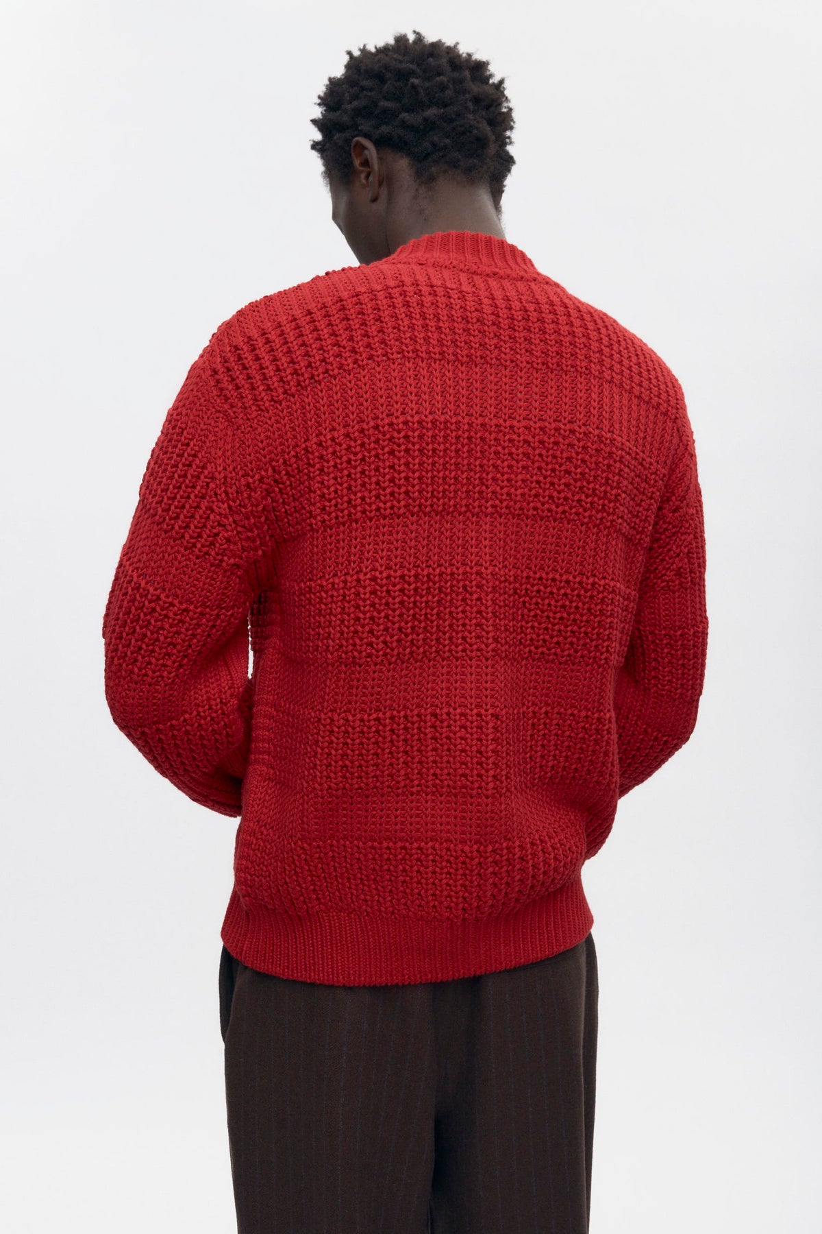 Pull zippé à mailles quadrillées pour homme en rouge Sunstar