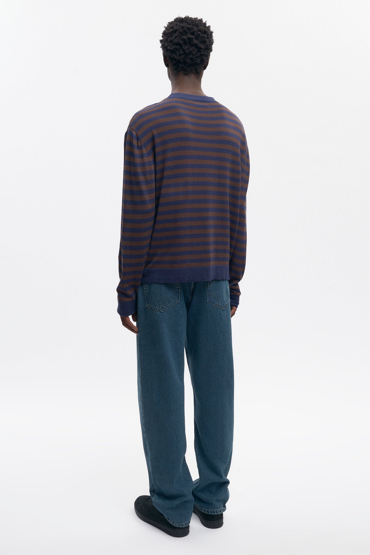 Pull à col rond léger pour homme en coffee Bean/Midnight Stripe