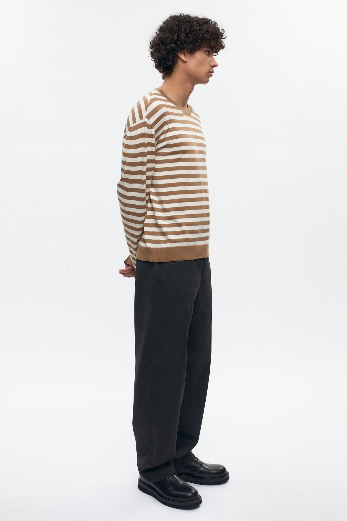 Men's Lightweight Crewneck Sweater in Otter/Marshmallow Stripe