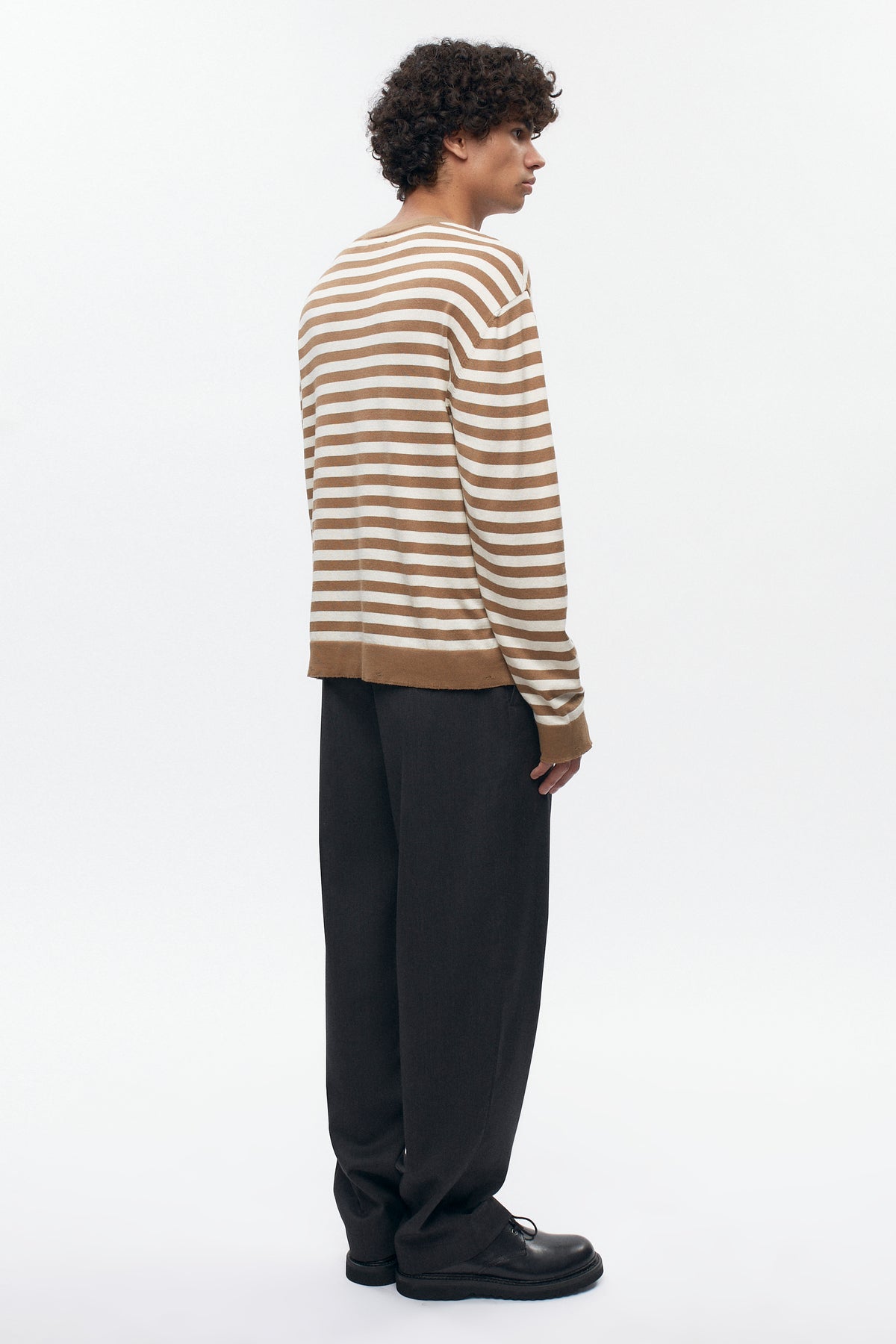 Men's Lightweight Crewneck Sweater in Otter/Marshmallow Stripe