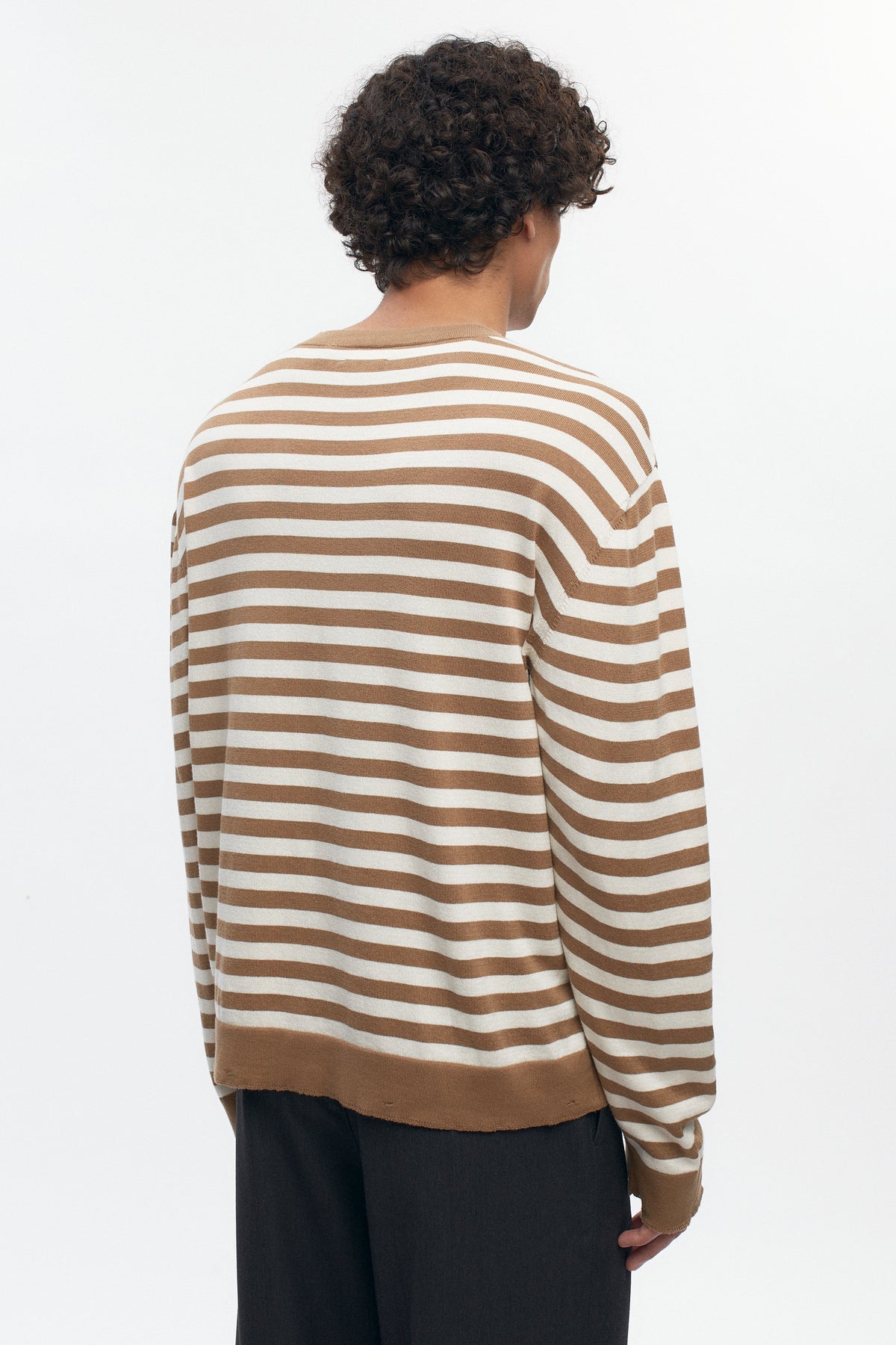 Men's Lightweight Crewneck Sweater in Otter/Marshmallow Stripe
