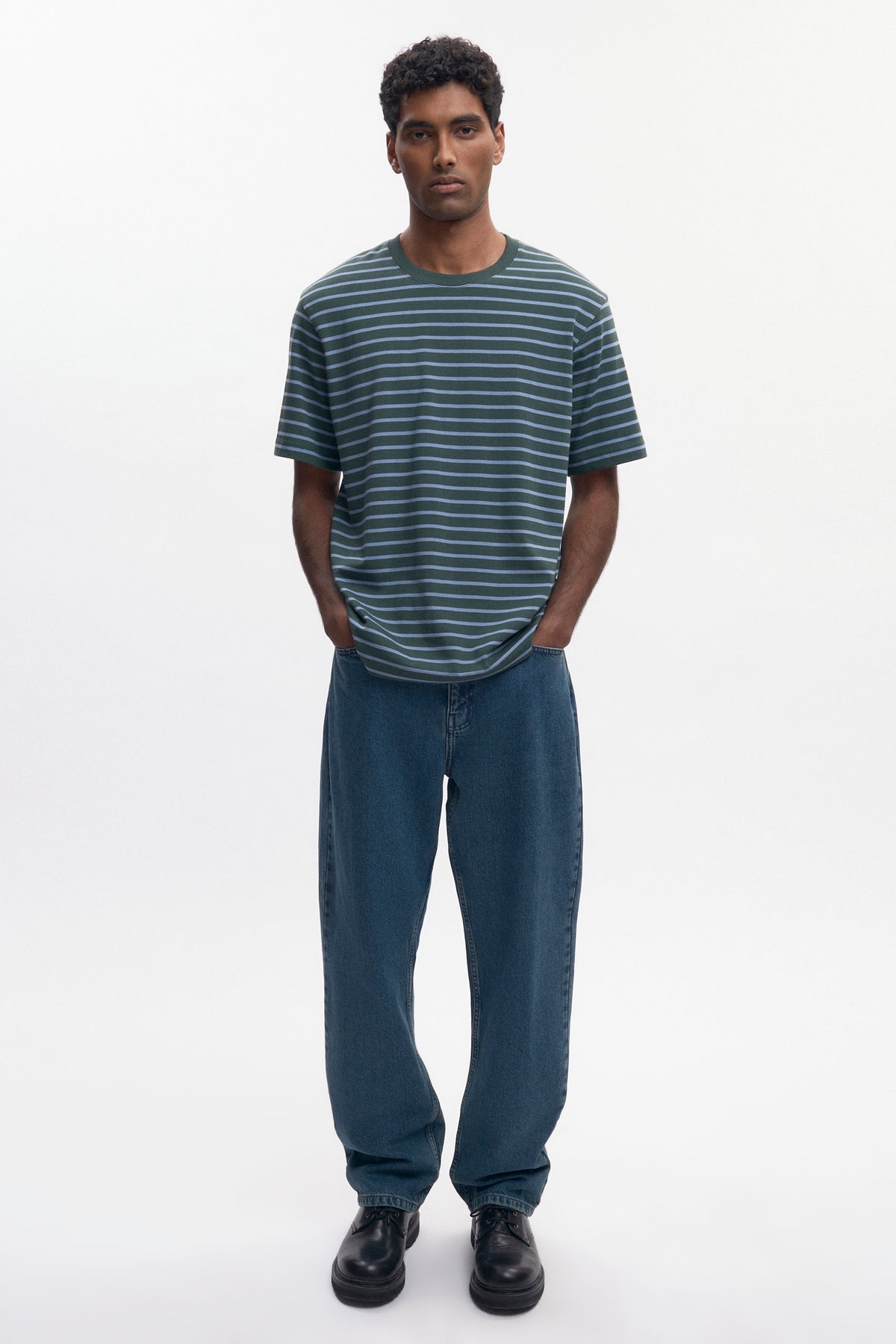 T-shirt d'épaisseur moyenne pour hommes en bottle Green/Columbia Stripe