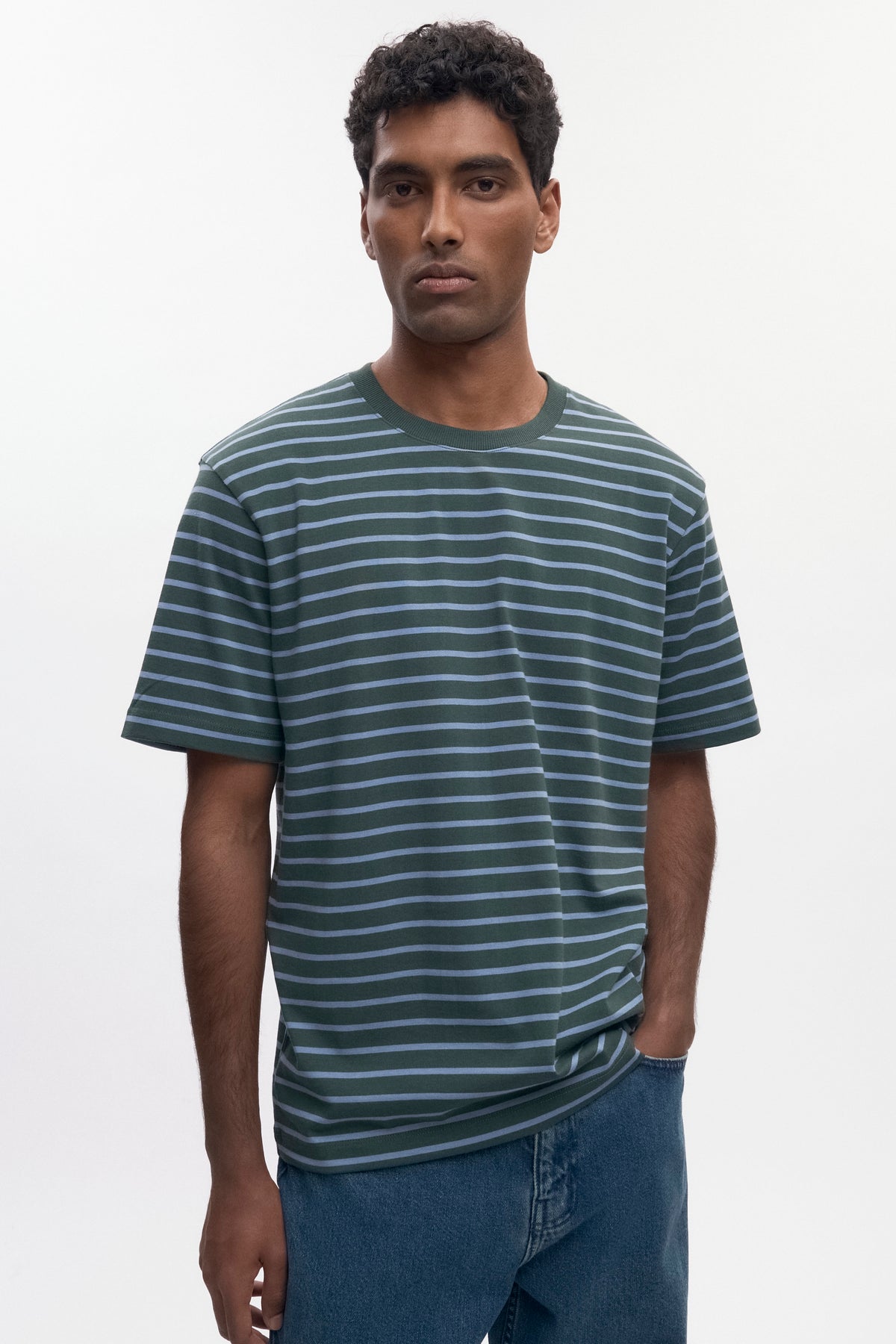 T-shirt d'épaisseur moyenne pour hommes en bottle Green/Columbia Stripe
