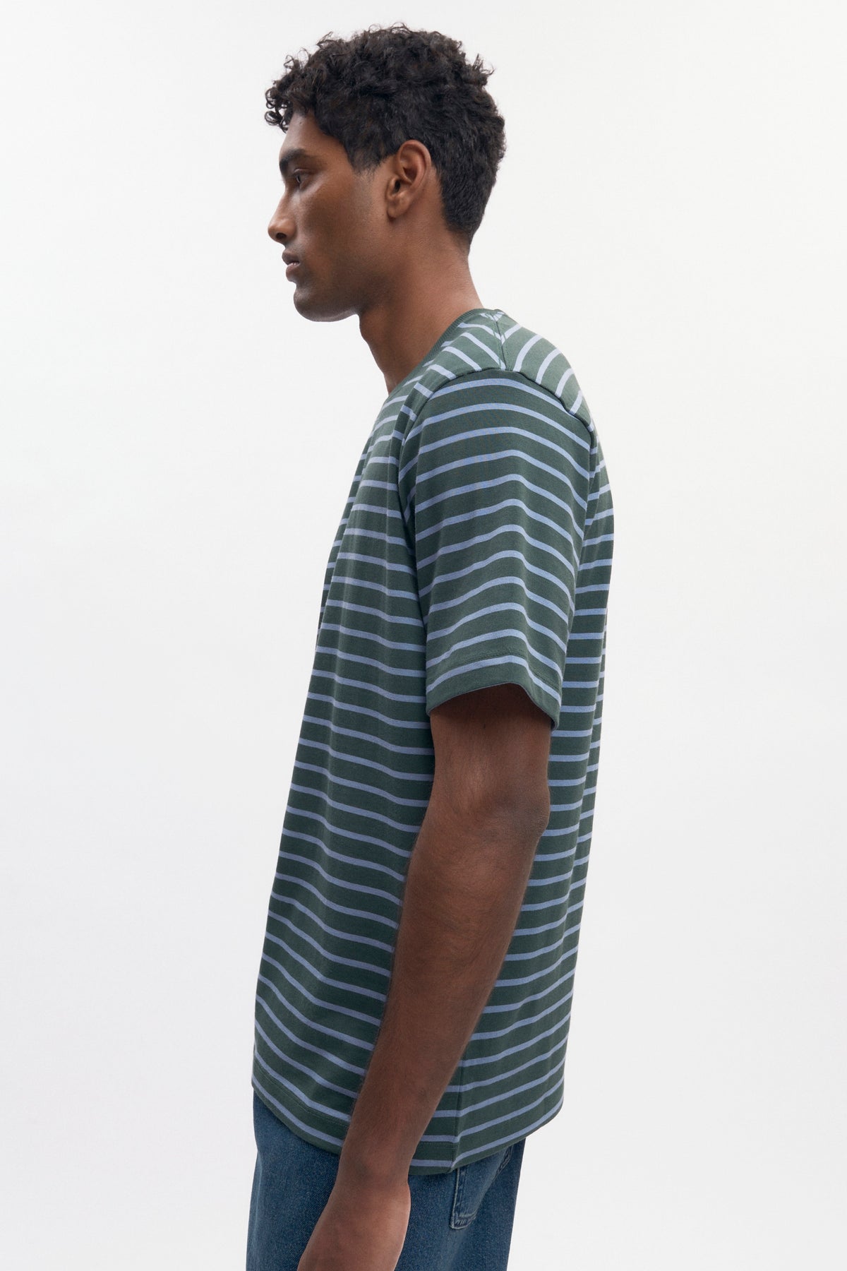 T-shirt d'épaisseur moyenne pour hommes en bottle Green/Columbia Stripe