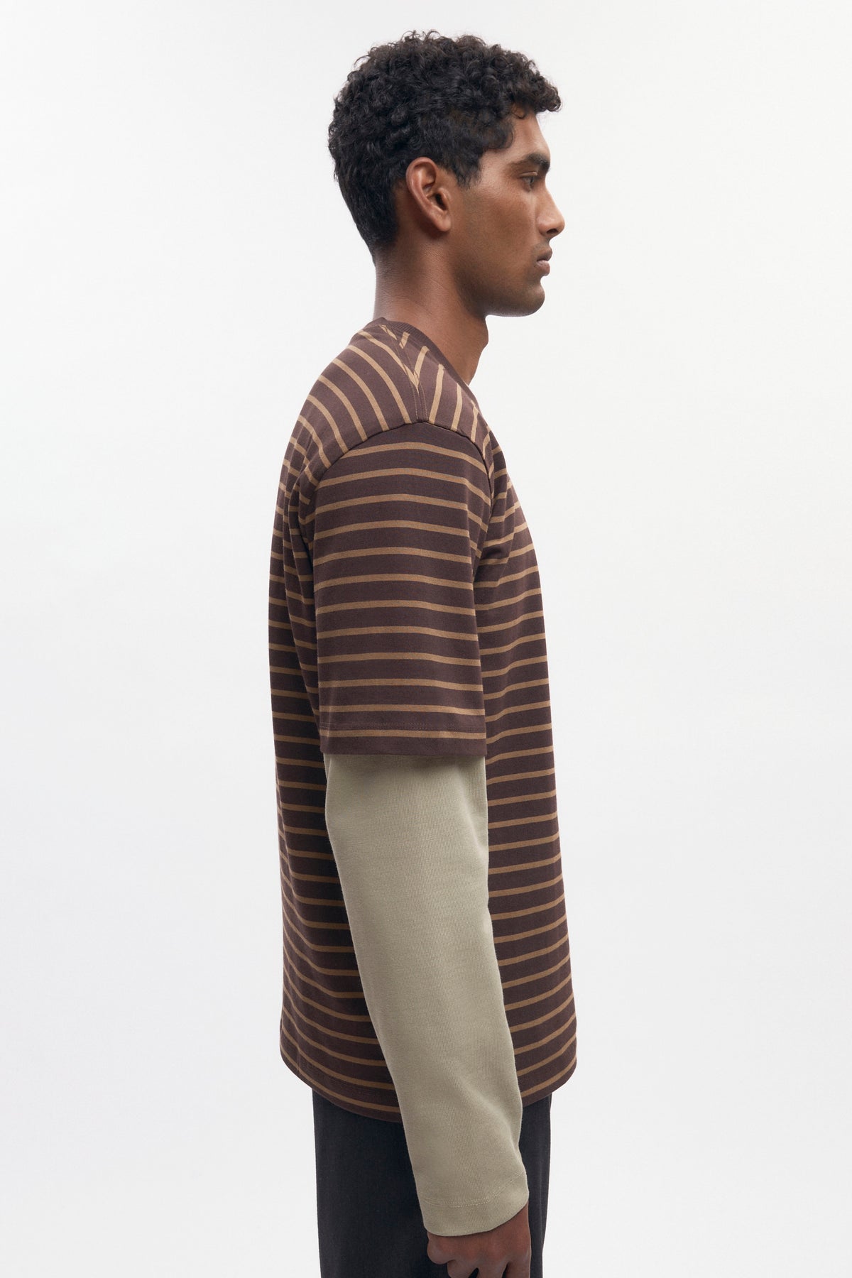 T-shirt d'épaisseur moyenne pour hommes en coffee Bean/Otter Stripe