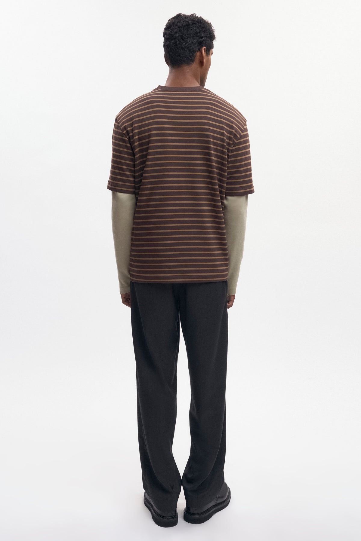 T-shirt d'épaisseur moyenne pour hommes en coffee Bean/Otter Stripe