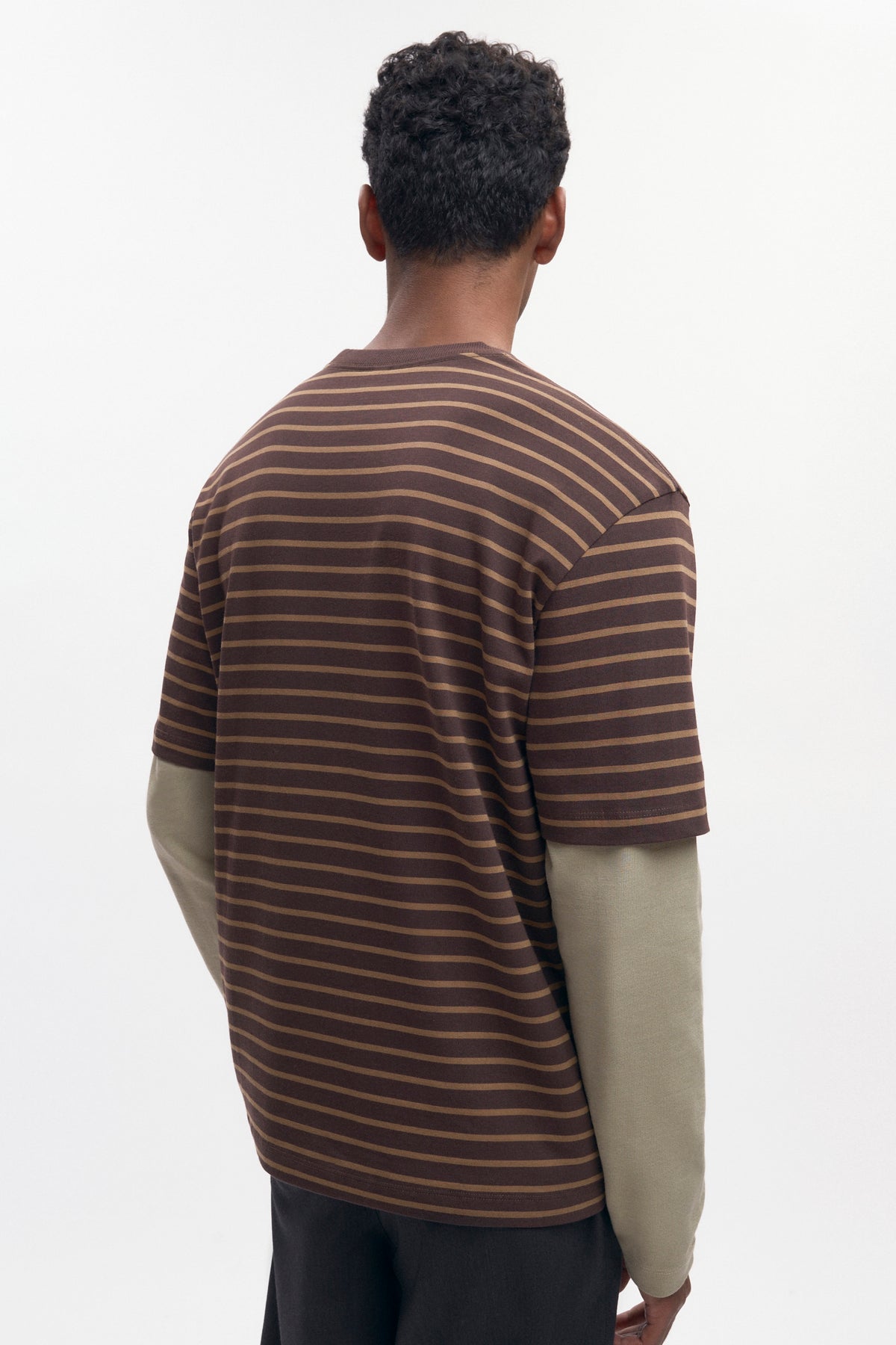 T-shirt d'épaisseur moyenne pour hommes en coffee Bean/Otter Stripe