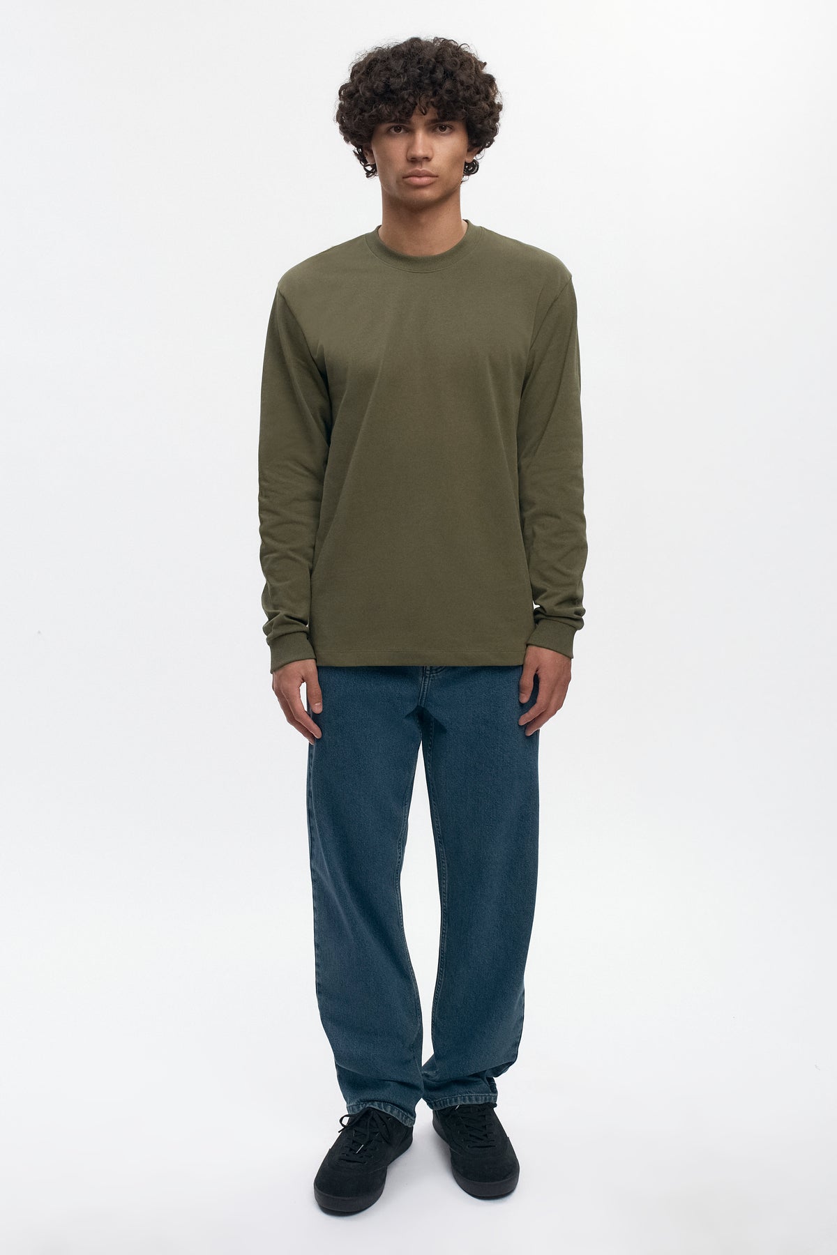 T-shirt à manches longues d'épaisseur moyenne pour hommes en olive