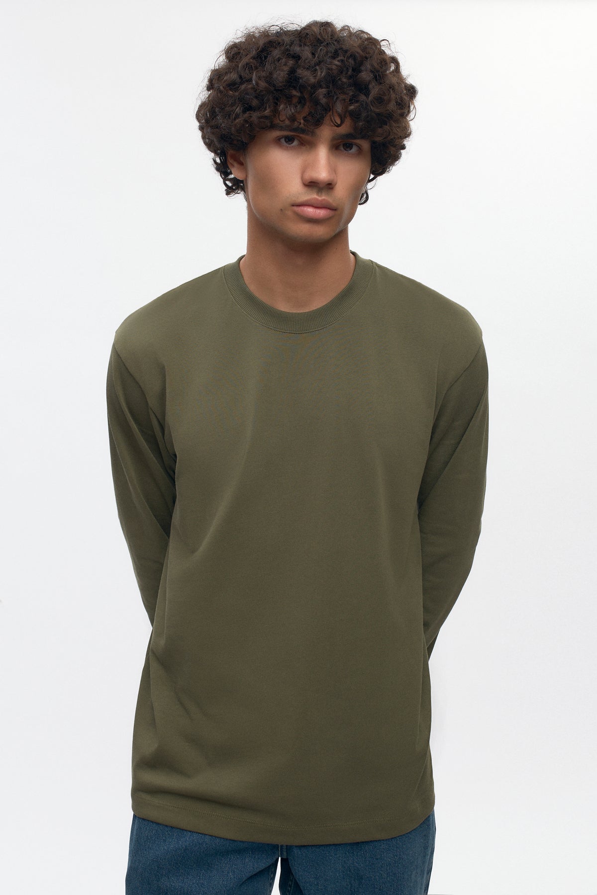 T-shirt à manches longues d'épaisseur moyenne pour hommes en olive