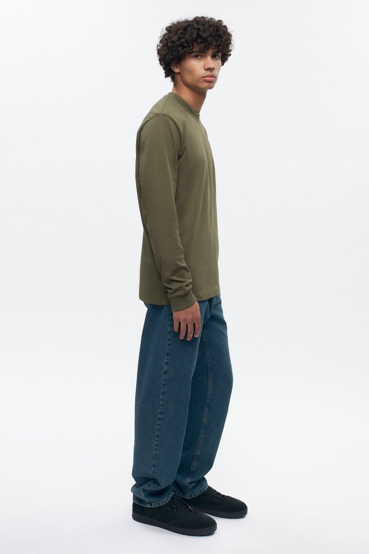 T-shirt à manches longues d'épaisseur moyenne pour hommes en olive