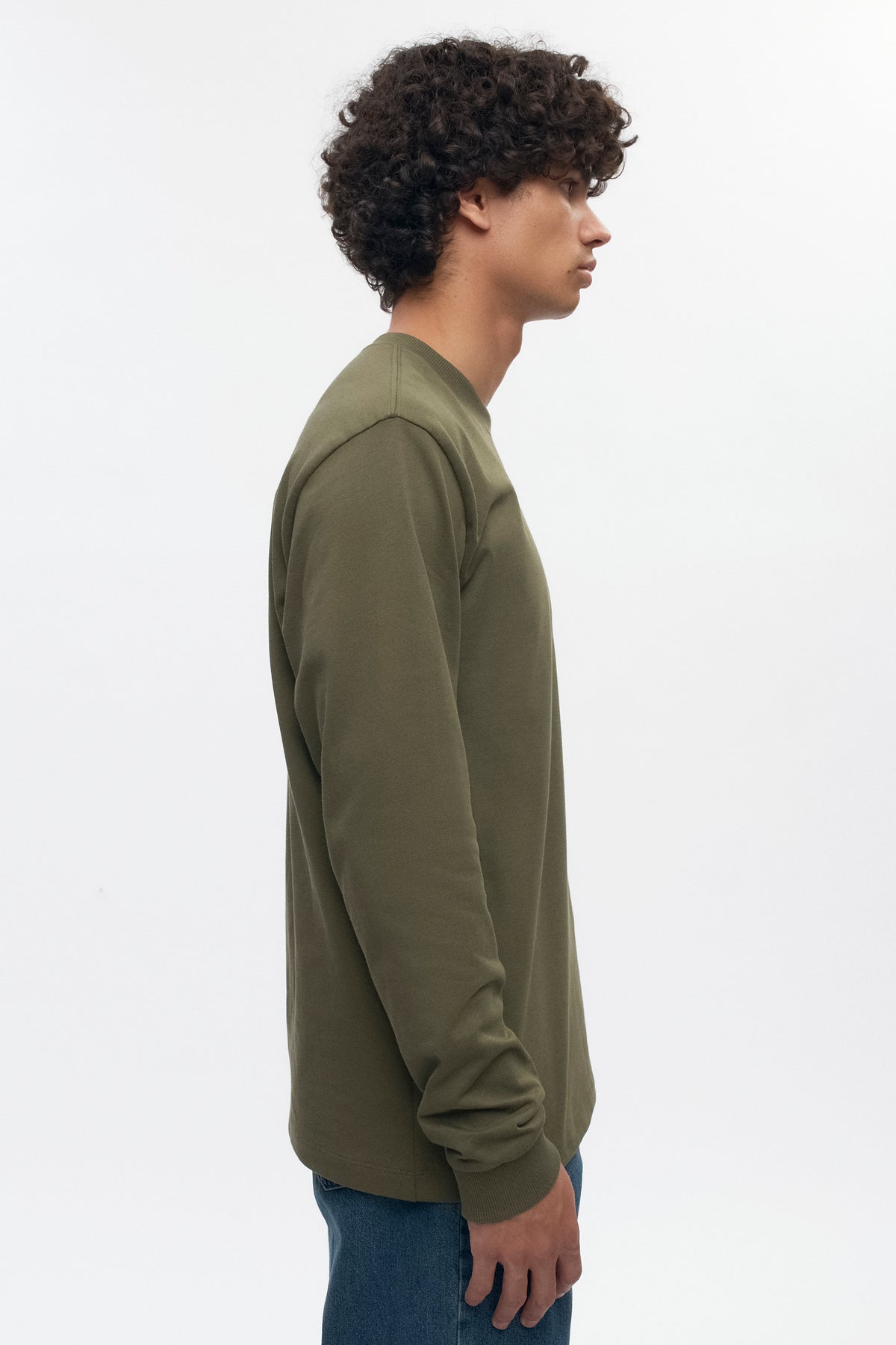 T-shirt à manches longues d'épaisseur moyenne pour hommes en olive