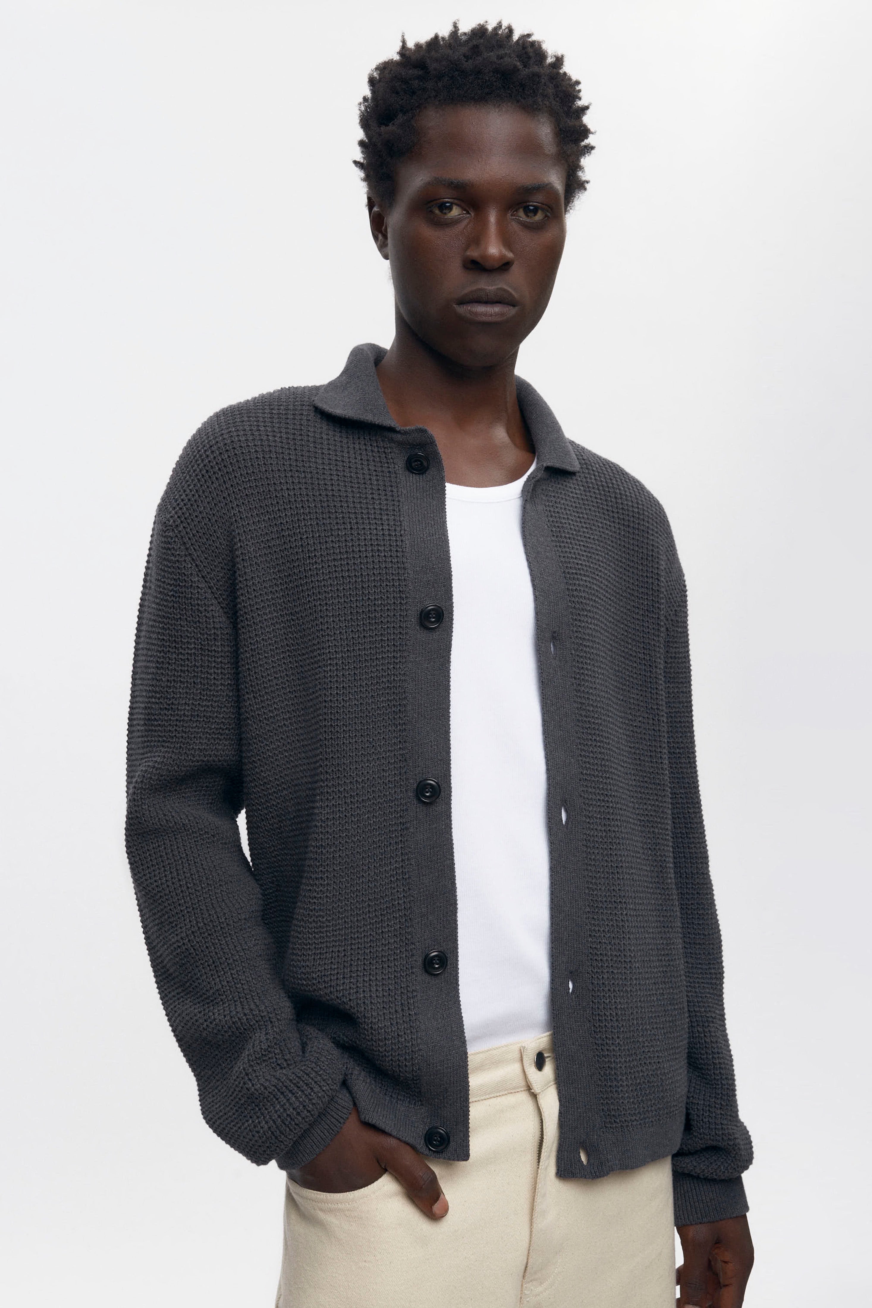 Chemise en maille ouverte pour homme en charcoal Melange