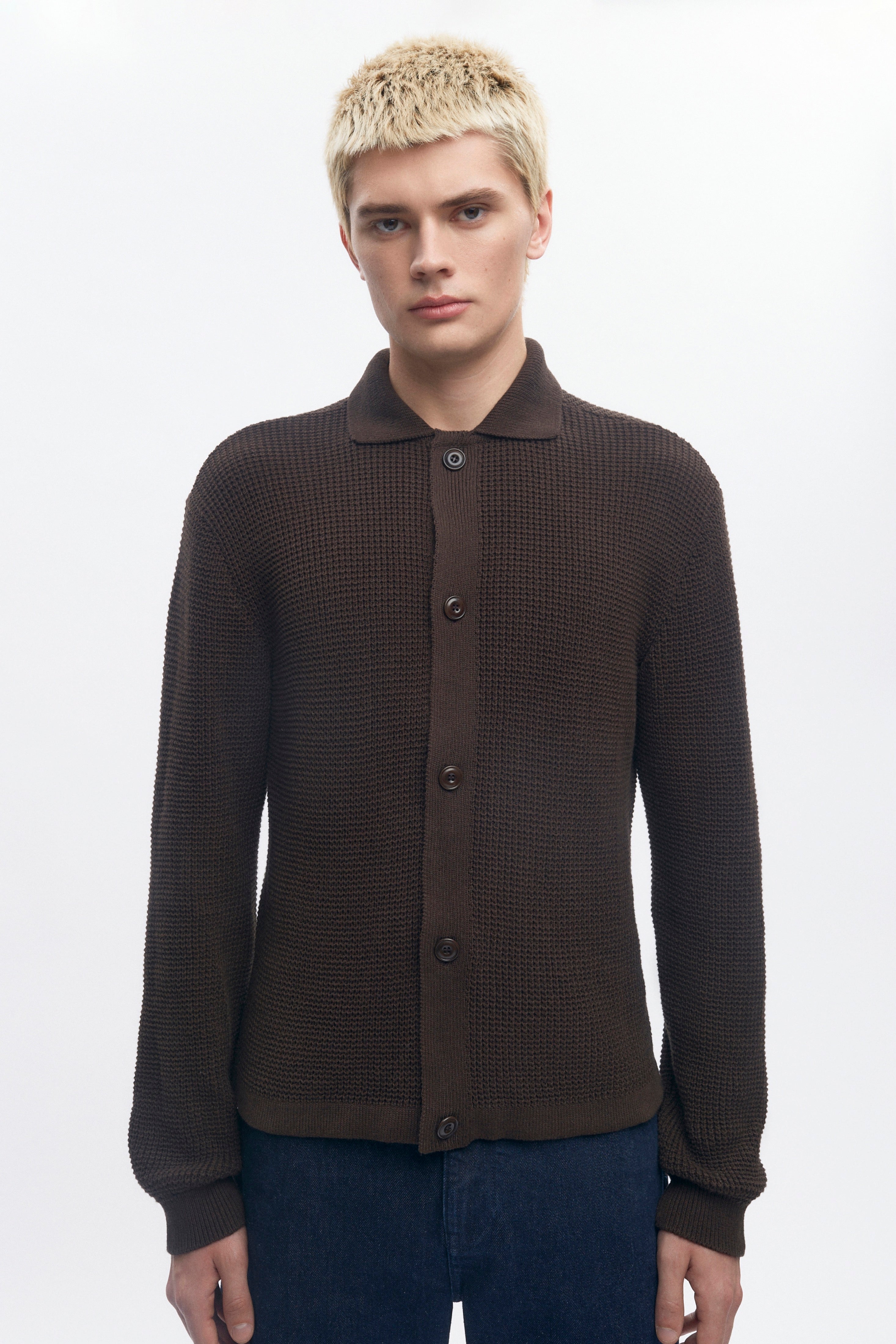 Chemise en maille ouverte pour homme en mélange grains de café