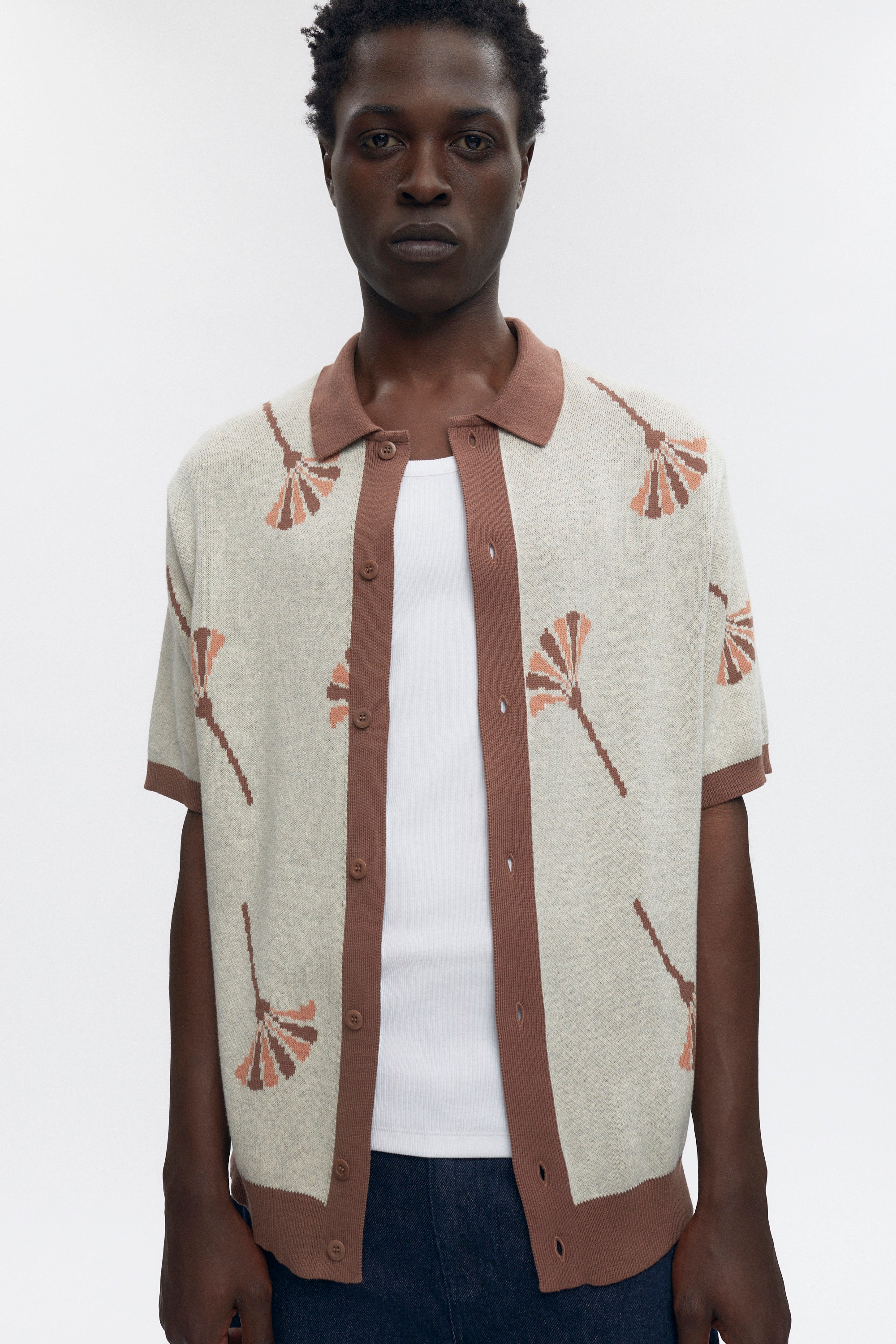 Chemise en tricot Ramzy en gland/avoine chiné