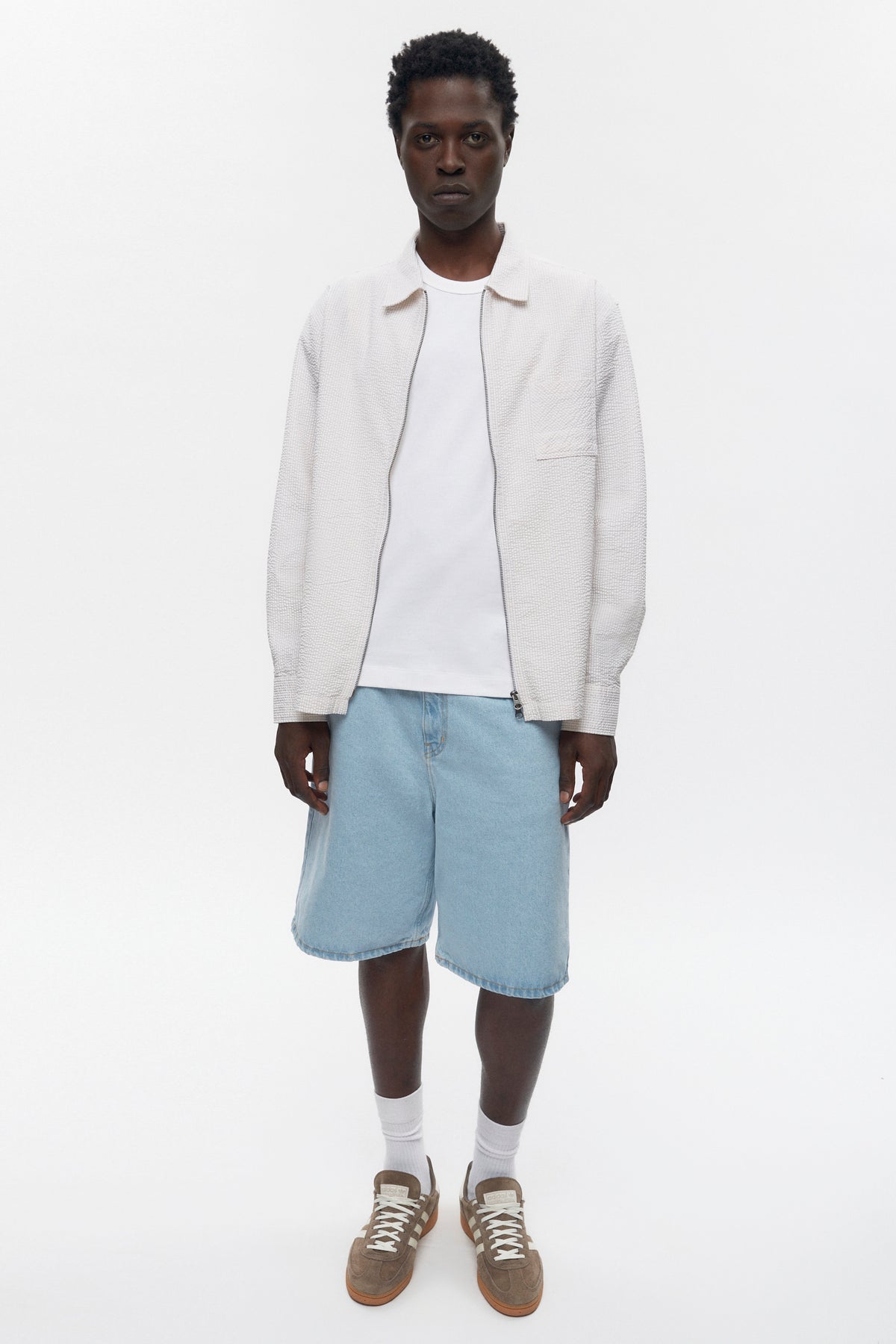 Chemise zippée Seersucker pour hommes en fog/White