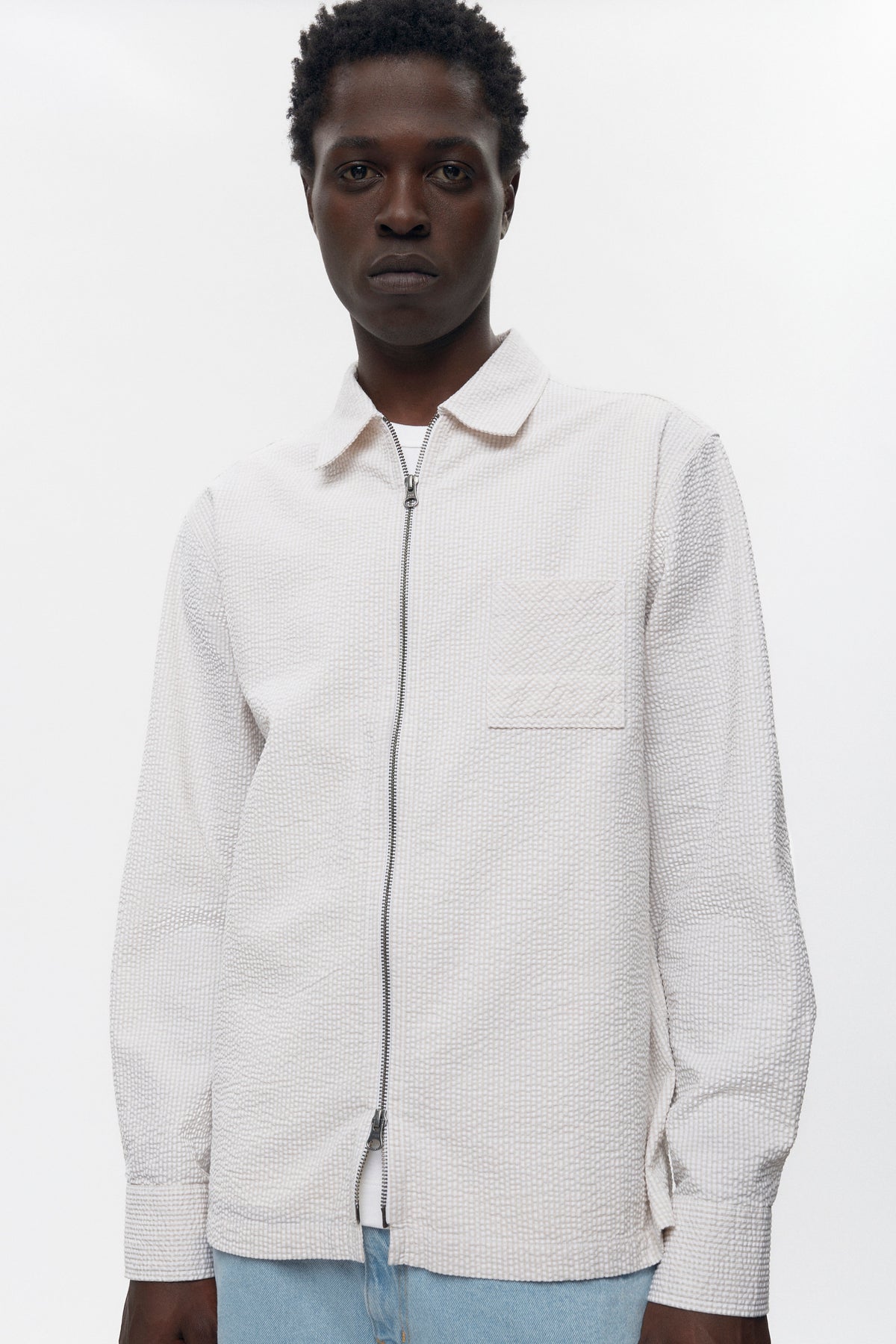 Chemise zippée Seersucker pour hommes en fog/White