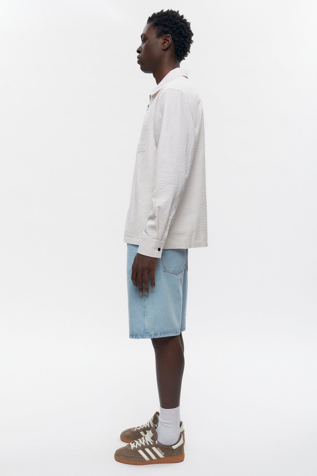 Chemise zippée Seersucker pour hommes en fog/White