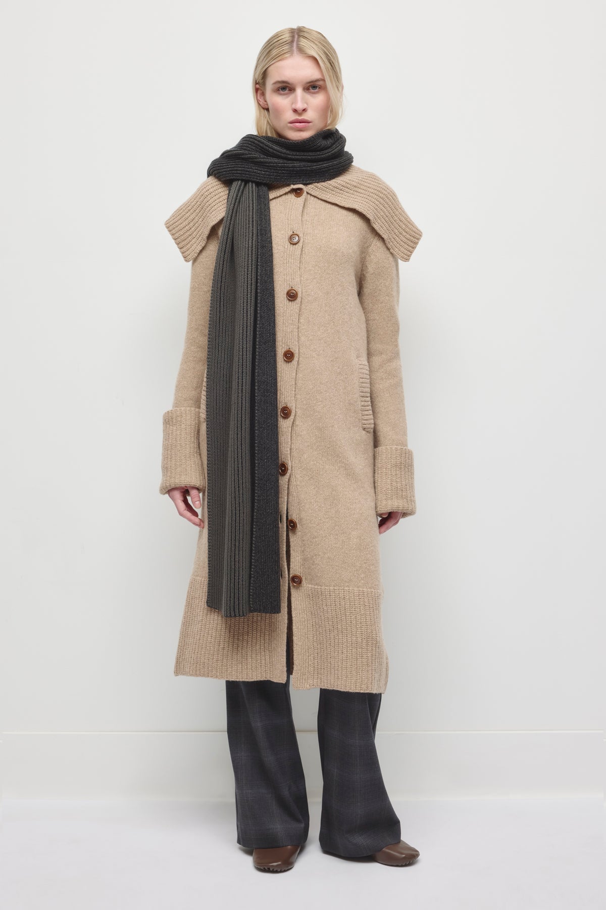 Plaited Rib Scarf in Black Melange/Charcoal