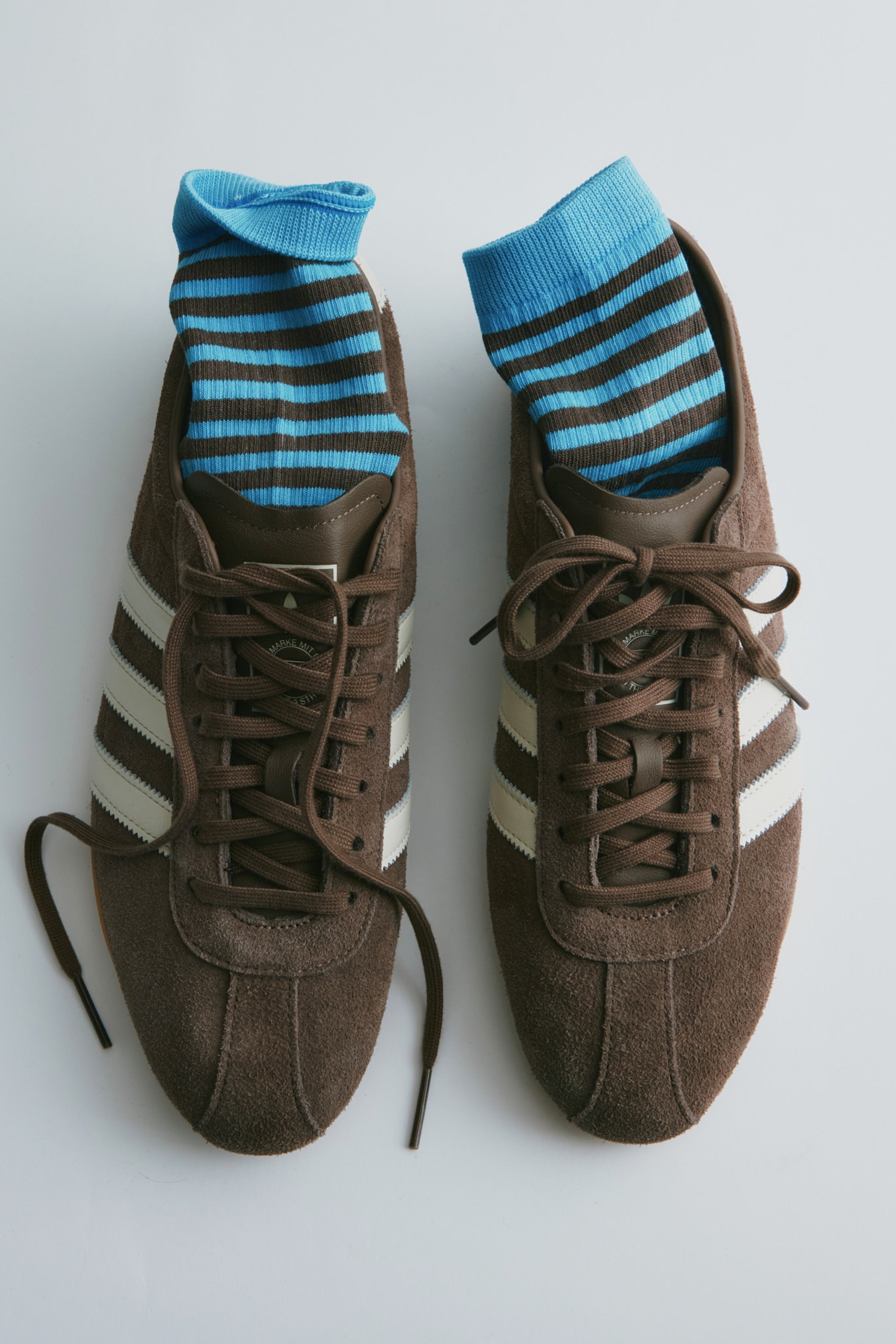 Rib Ankle Socks in Azure/Bark Stripe