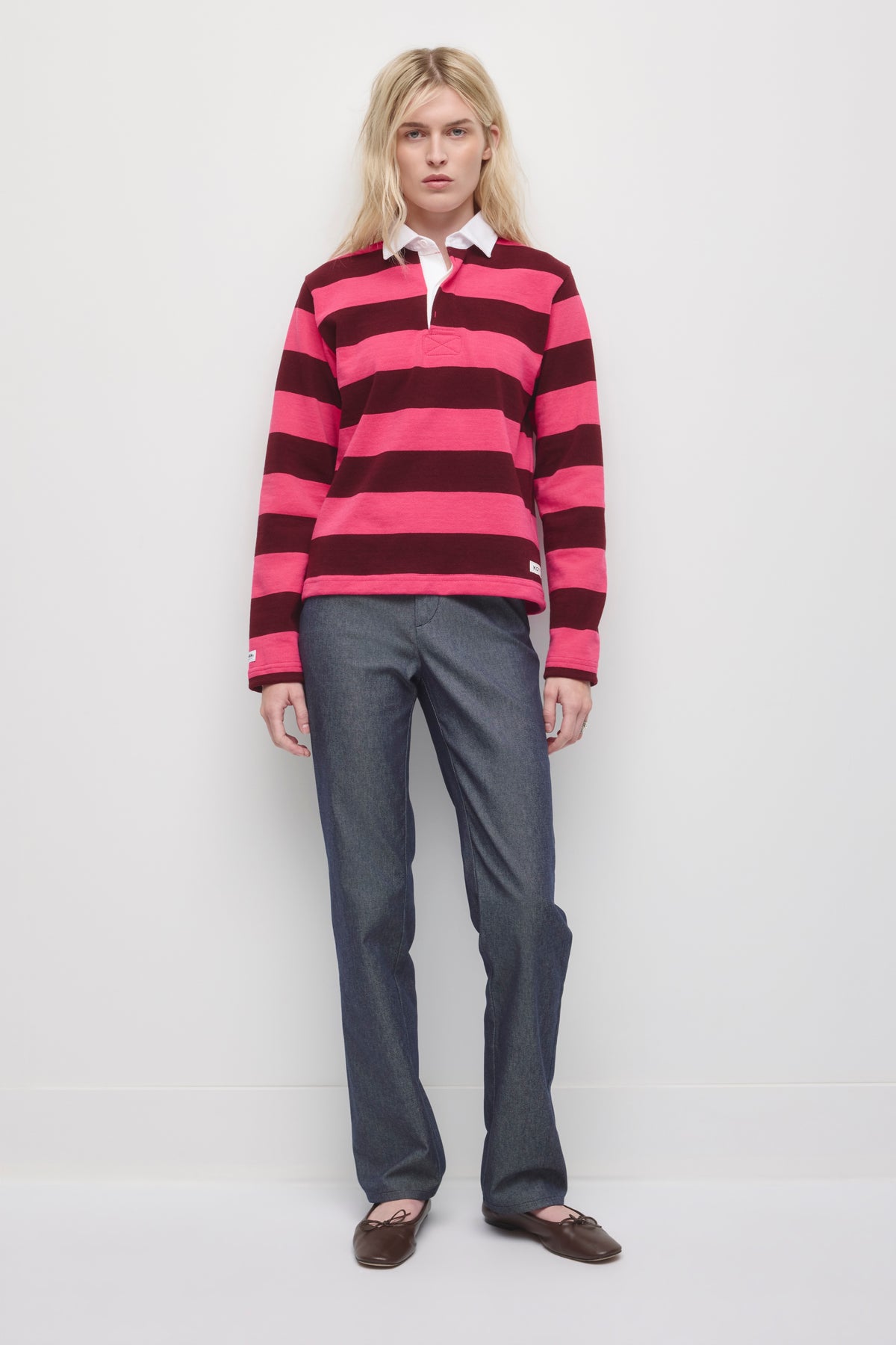 Shrunken Rugby Shirt in Rose/Harvard