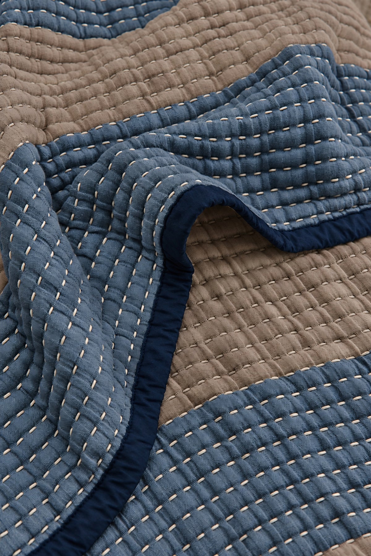 Striped Quilted Comforter in Taupe/Dark Slate/Deep Ocean