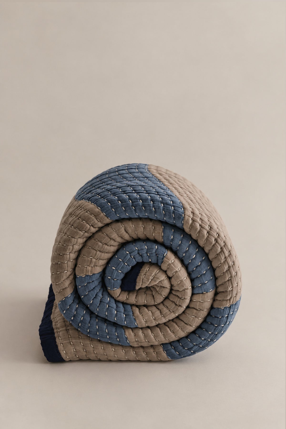 Striped Quilted Comforter in Taupe/Dark Slate/Deep Ocean