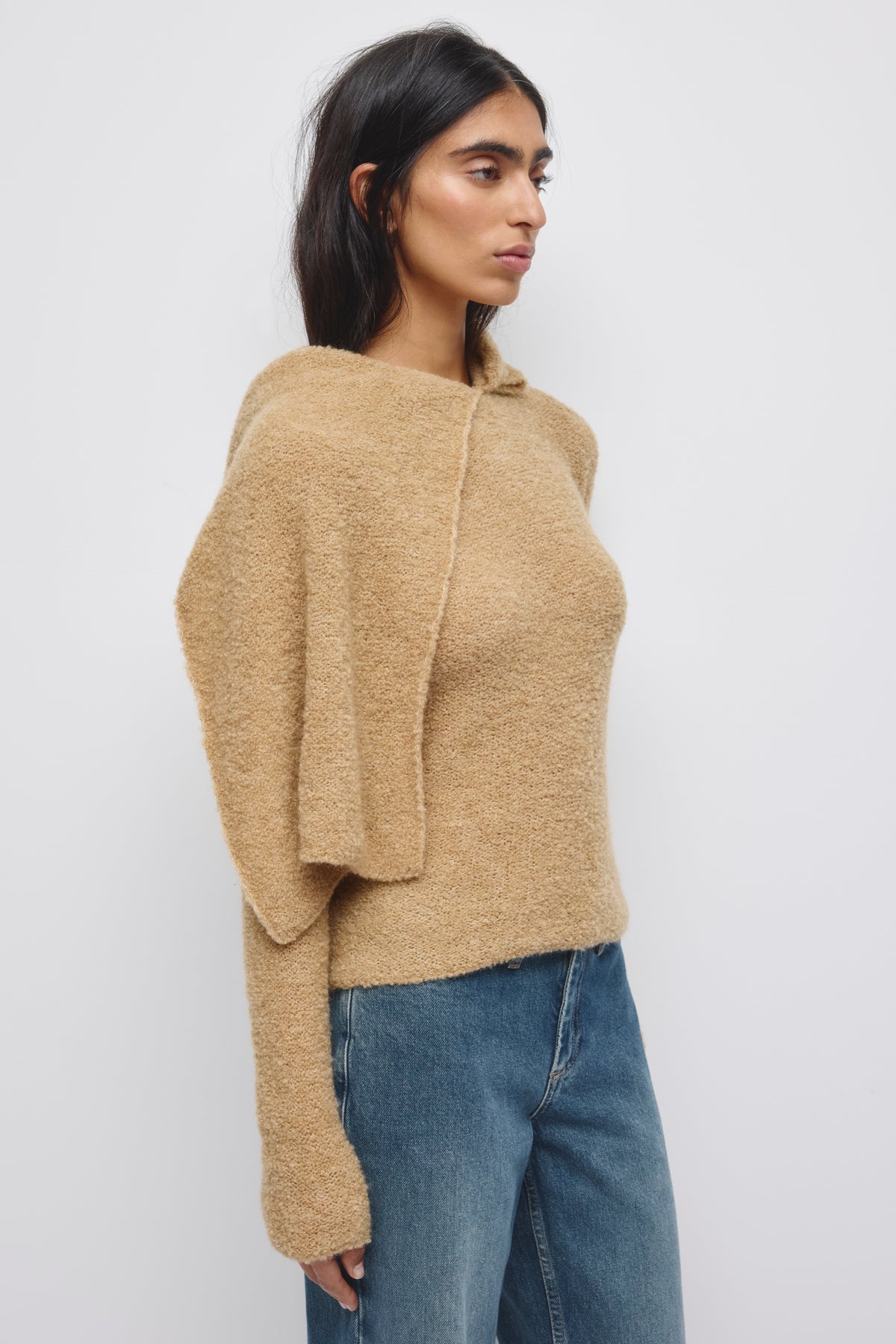 Chandail cape Aliya pour femme en taupe mélangé