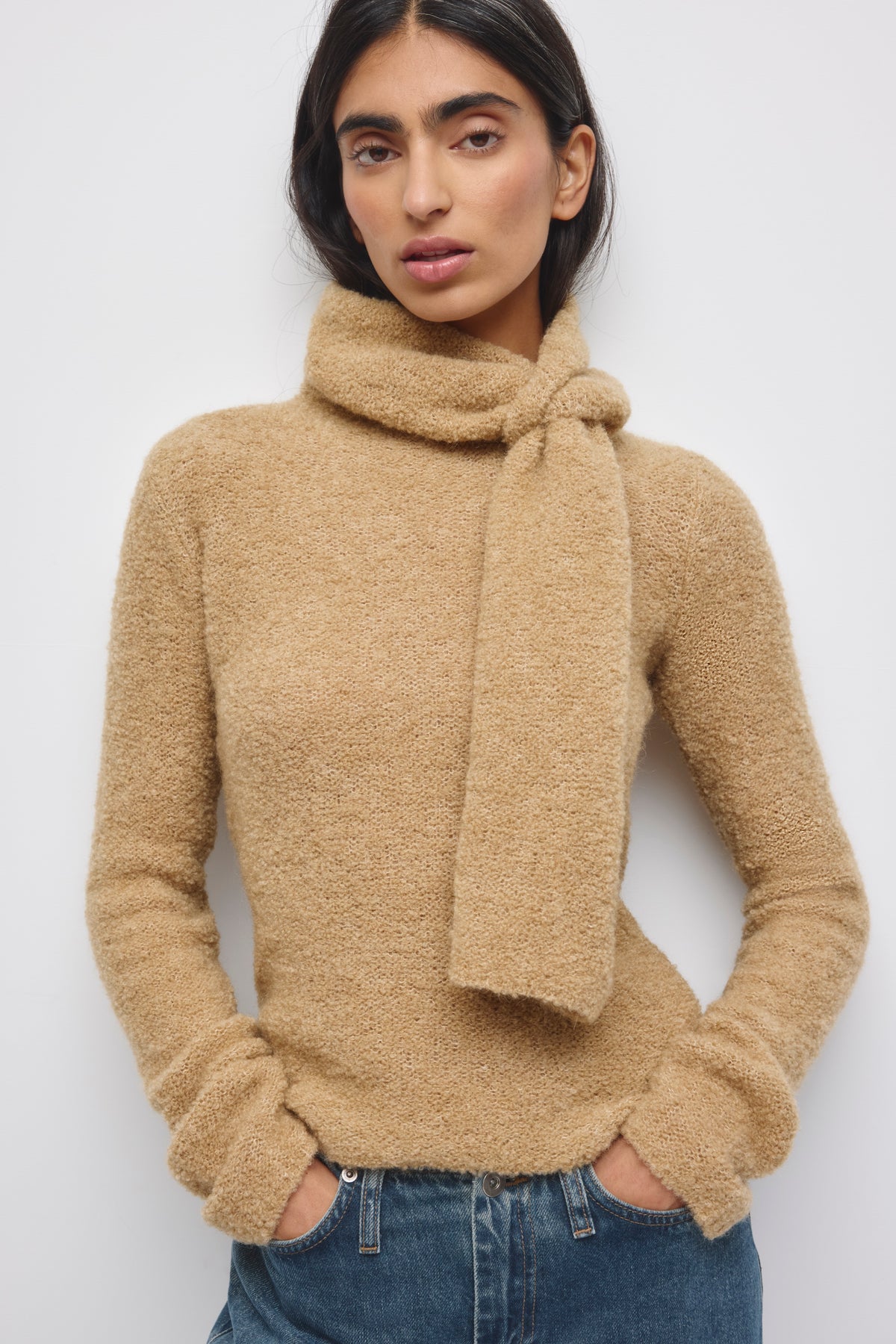 Chandail cape Aliya pour femme en taupe mélangé