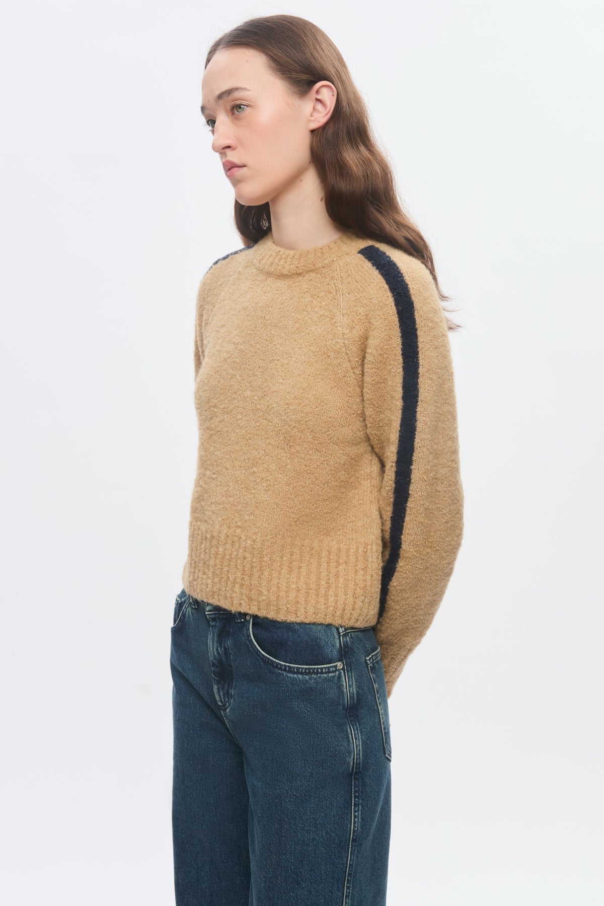 Pull à col rond Aliya pour femme en sand/Midnight
