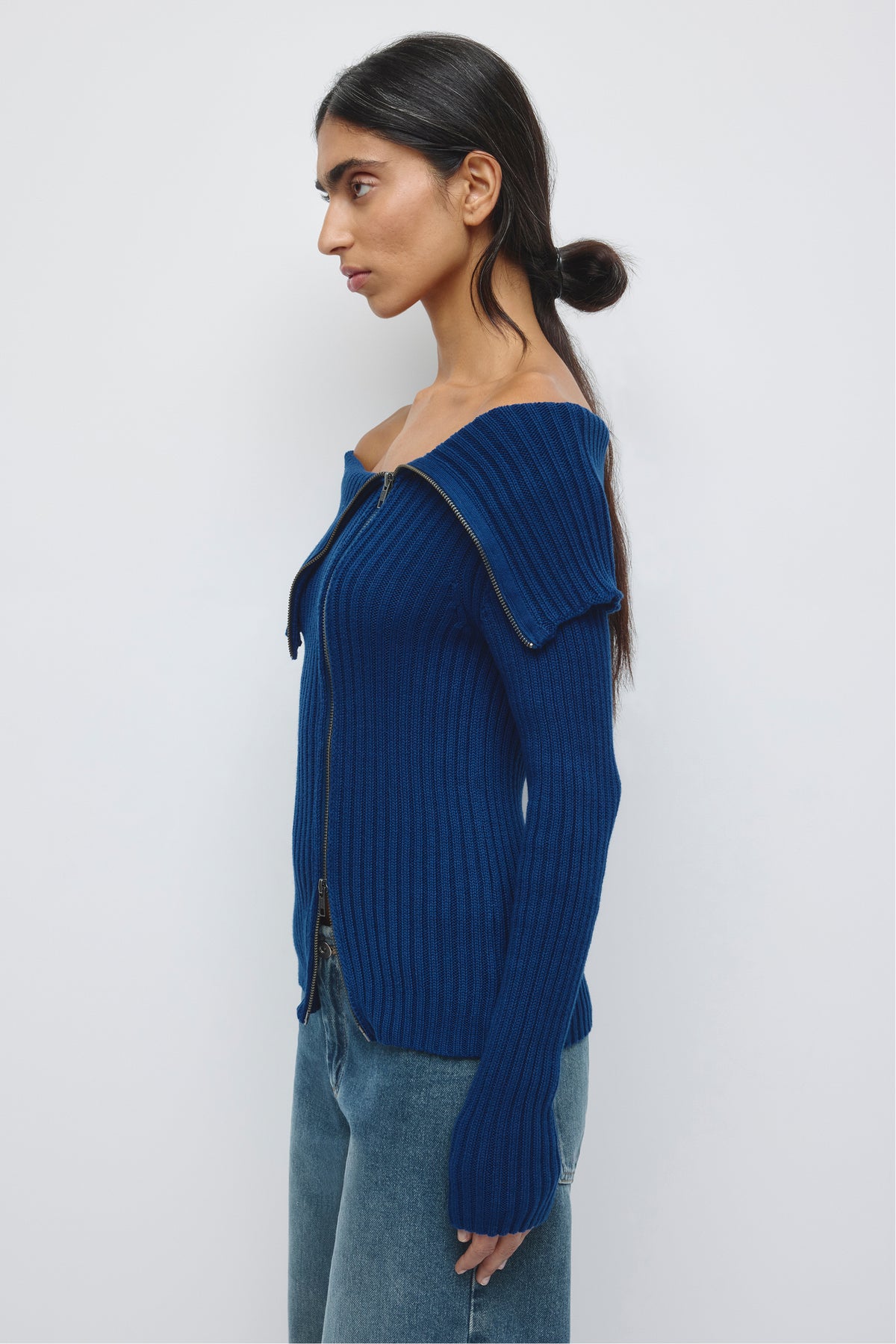 Pull Asymétrique à Col Rabattu Femme en bleu Pacifique