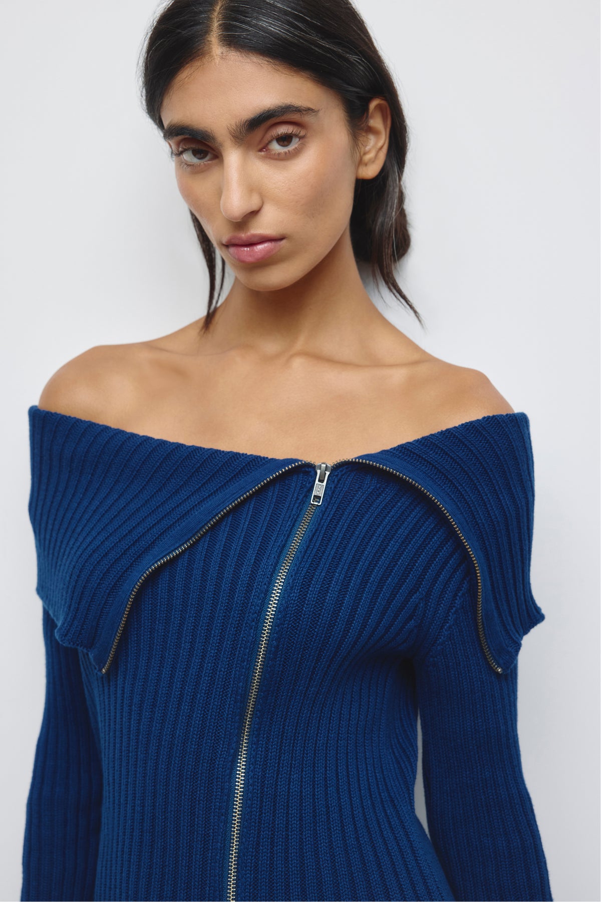 Pull Asymétrique à Col Rabattu Femme en bleu Pacifique