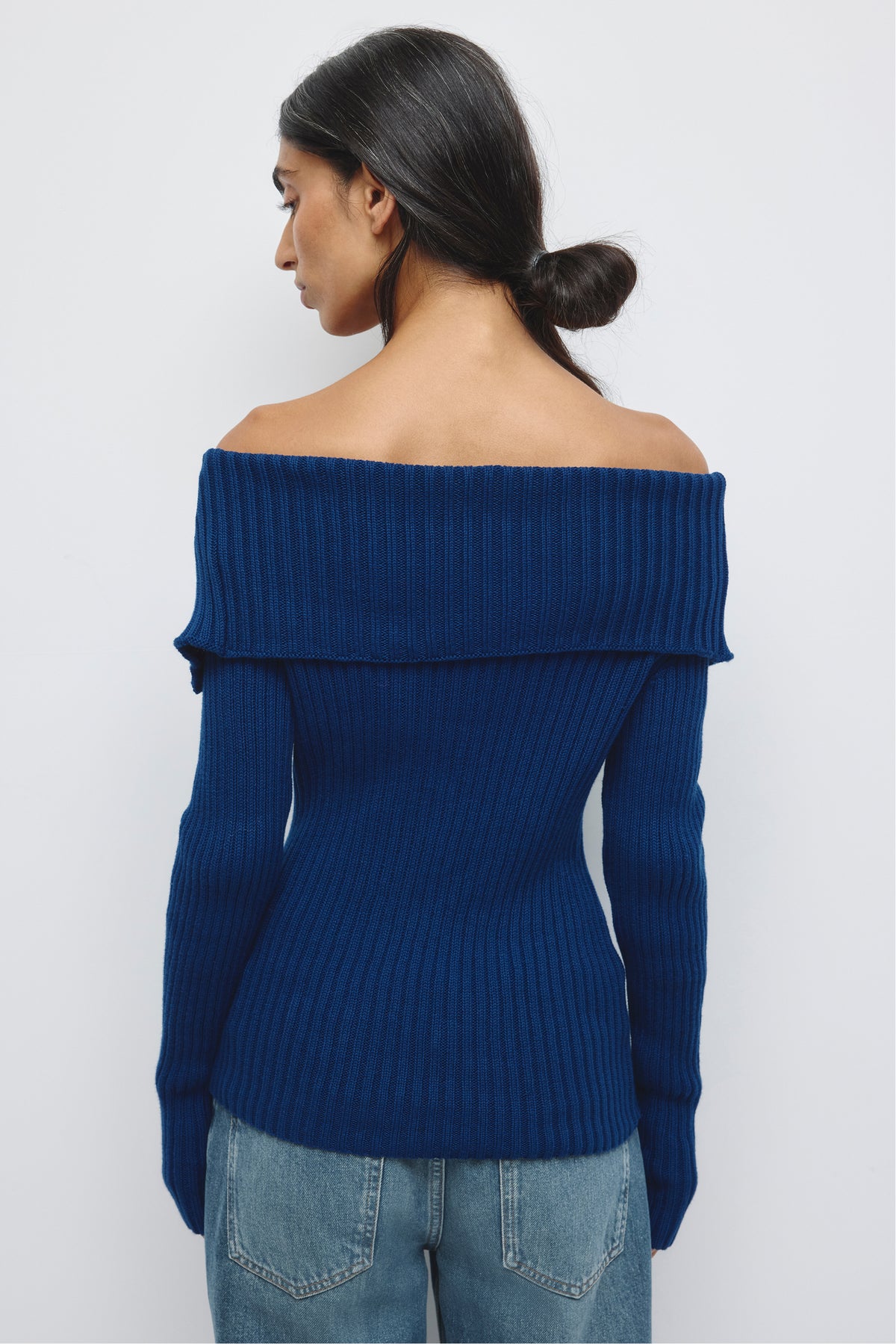 Pull Asymétrique à Col Rabattu Femme en bleu Pacifique