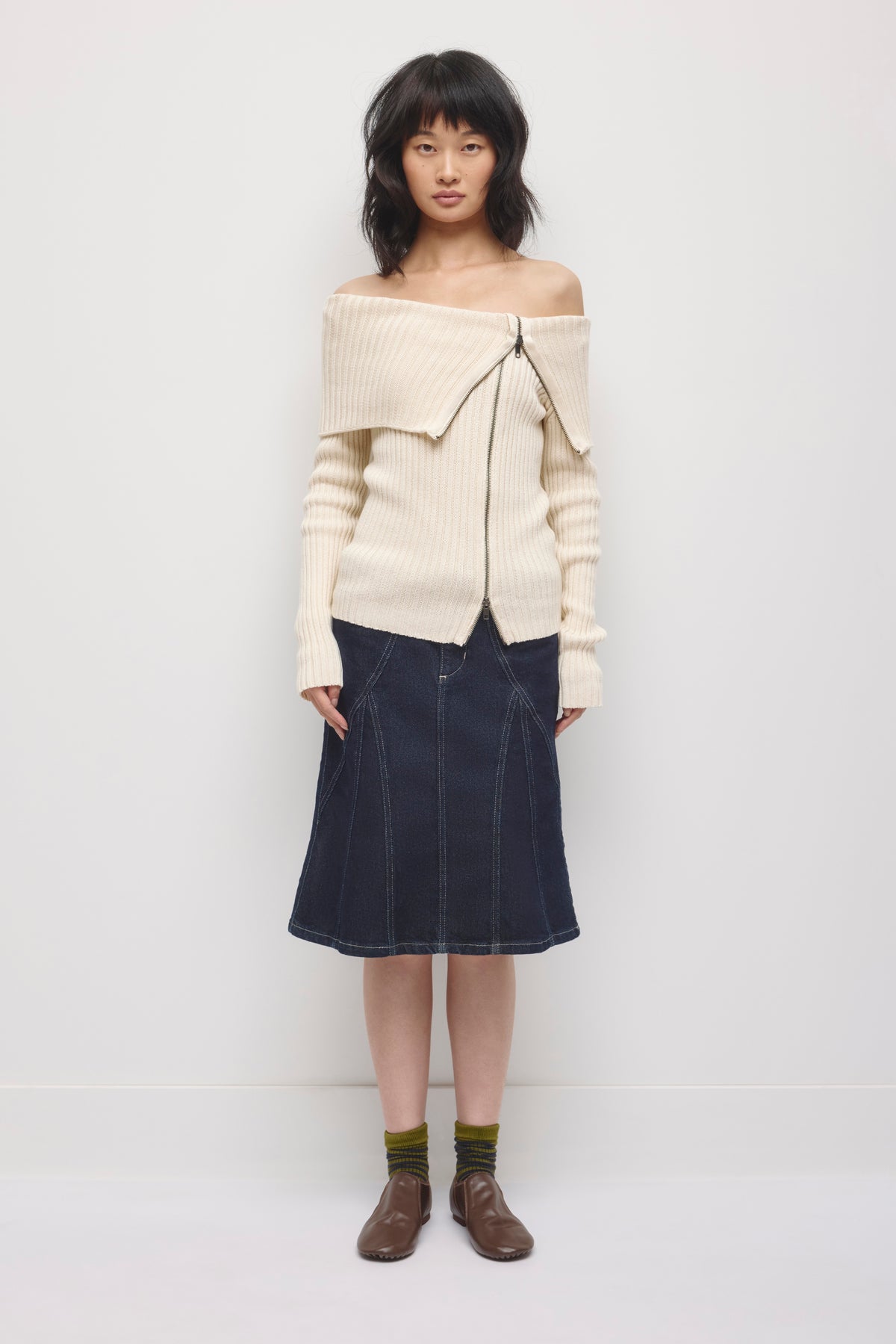 Pull Asymétrique à Col Rabattu Femme en guimauve