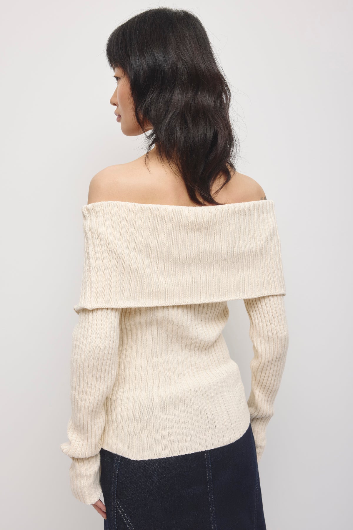 Pull Asymétrique à Col Rabattu Femme en guimauve