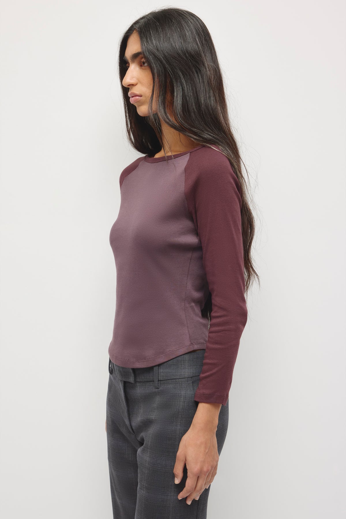 Haut Baseball à manches longues pour femme en raisin sec/Prune chocolat