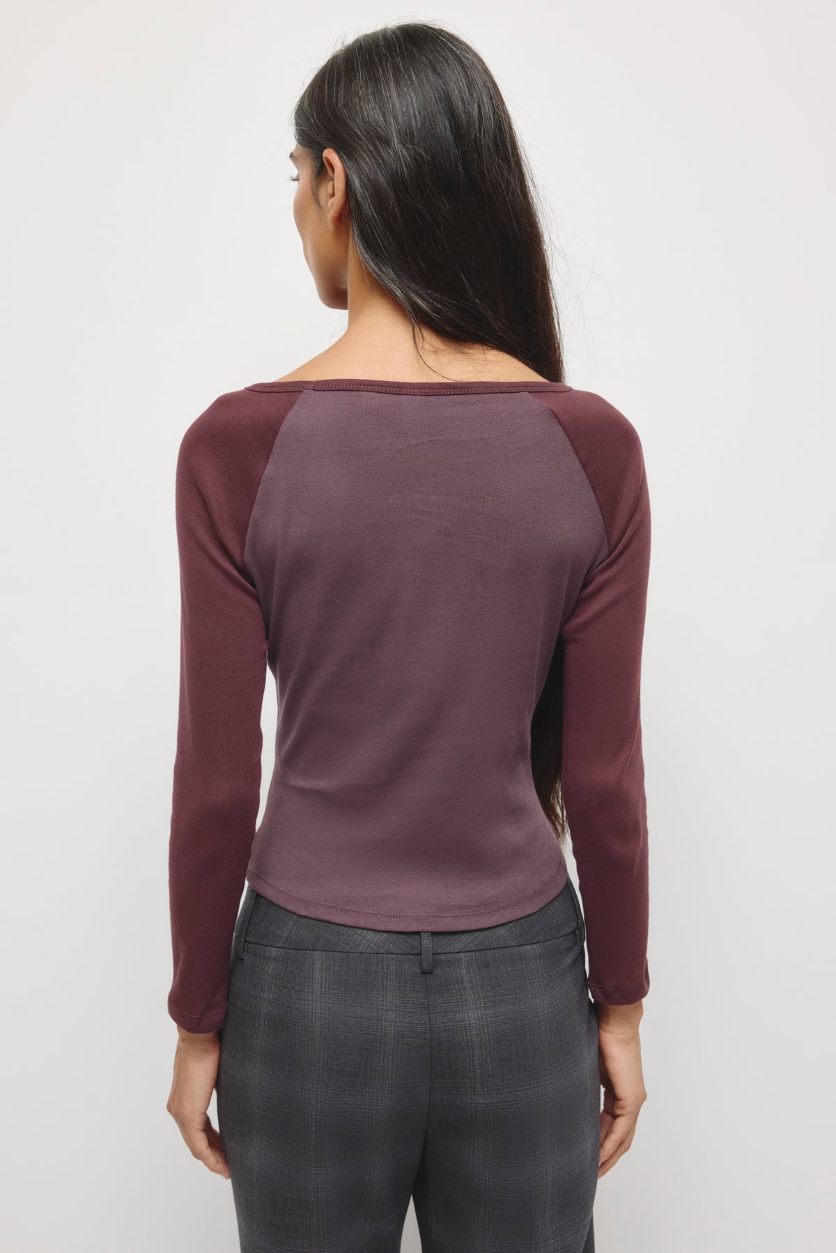 Haut Baseball à manches longues pour femme en raisin sec/Prune chocolat
