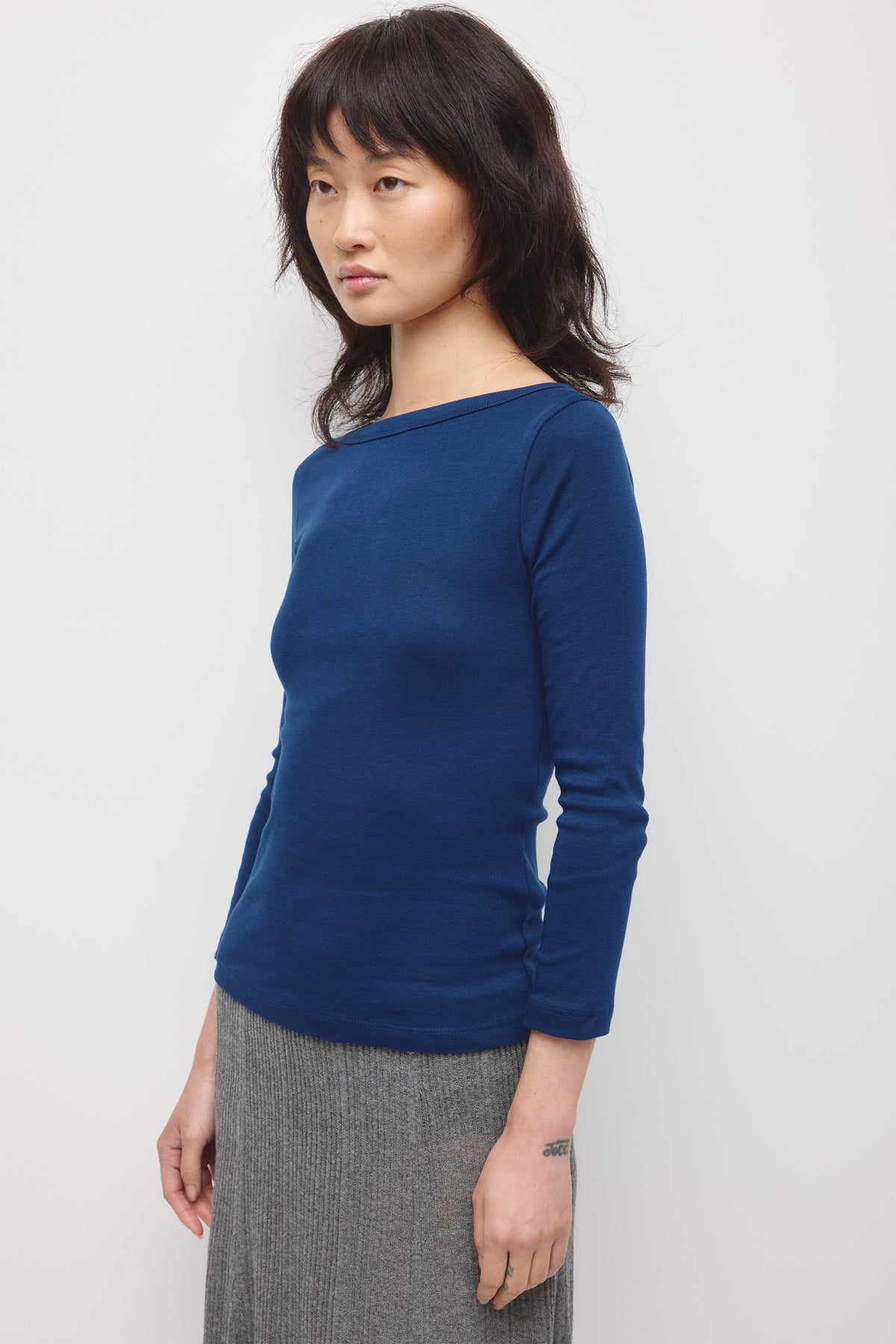 Women's Boatneck 3/4 Sleeve Top in Pacific Blue