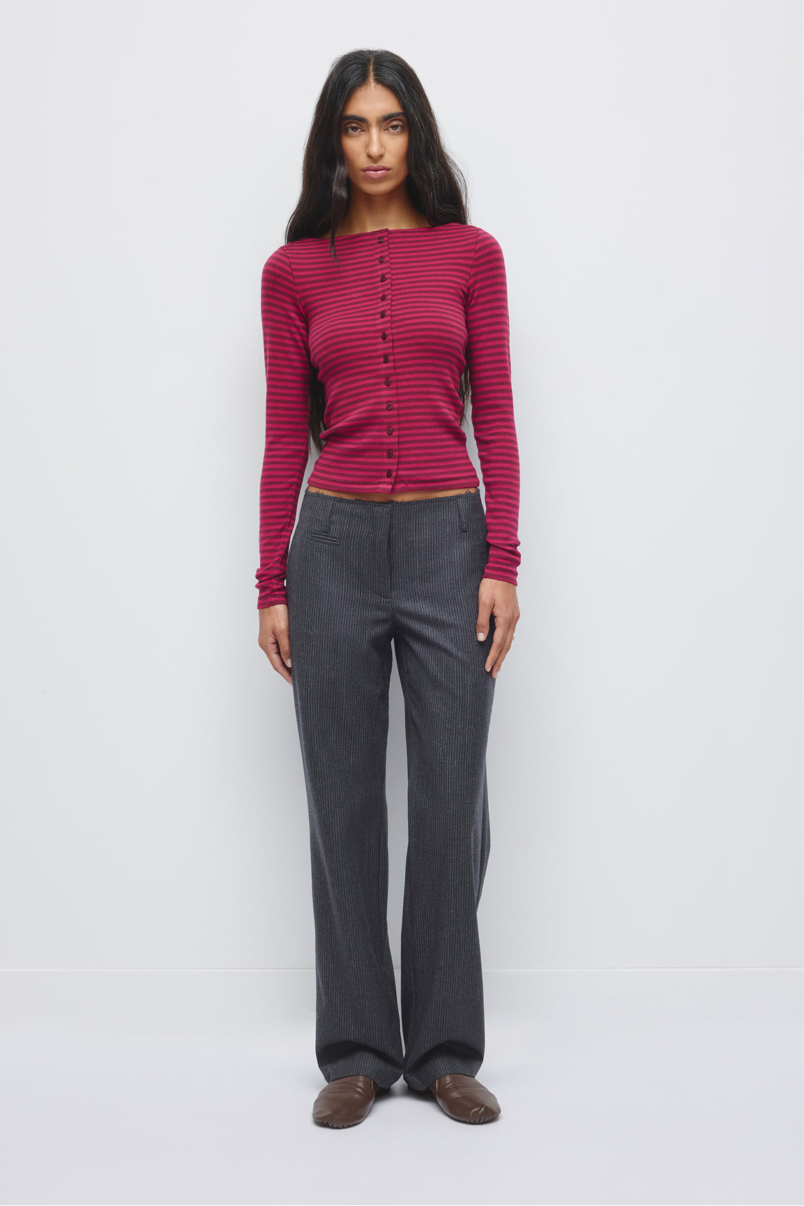 Cardigan col bateau pour femme en sangria/Porto tawny