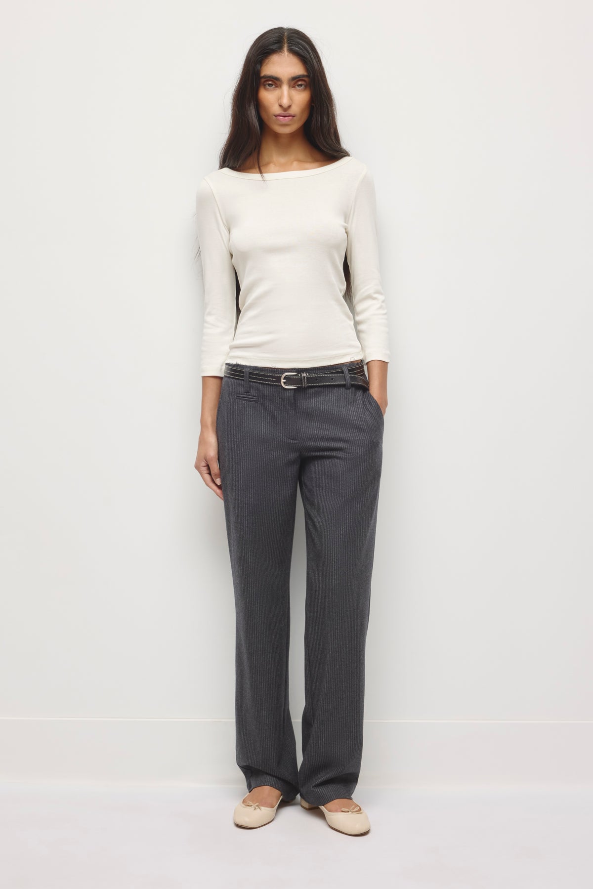 Women's Boatneck 3/4 Sleeve Top in Marshmallow