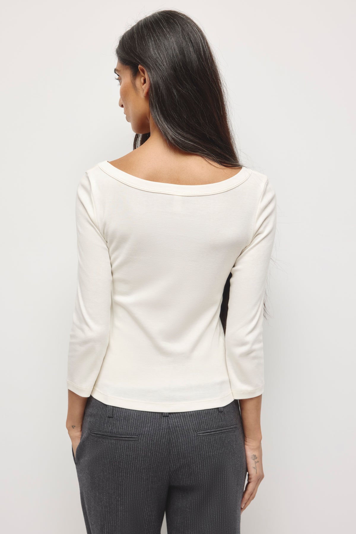 Women's Boatneck 3/4 Sleeve Top in Marshmallow