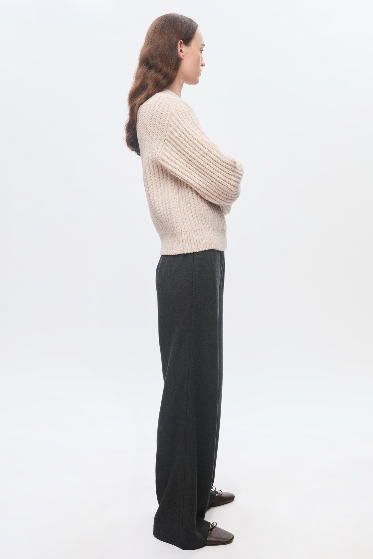 Pull à col rond en laine épaisse pour femme en naturel