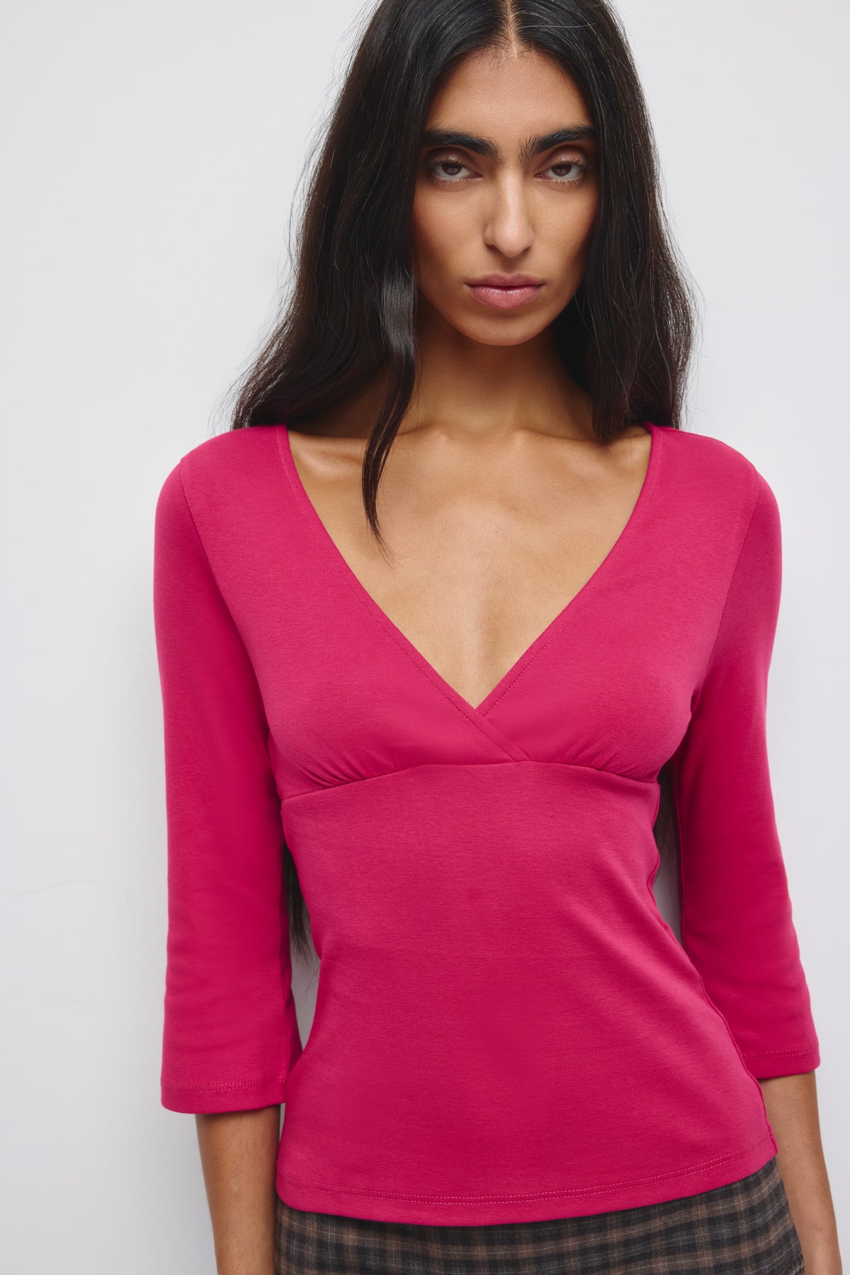 Haut cache-cœur à manches 3/4 Crossover pour femme en sangria