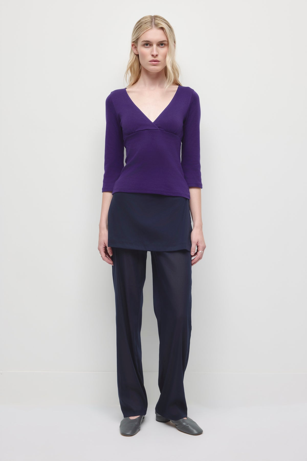 Haut cache-cœur à manches 3/4 Crossover pour femme en violet profond