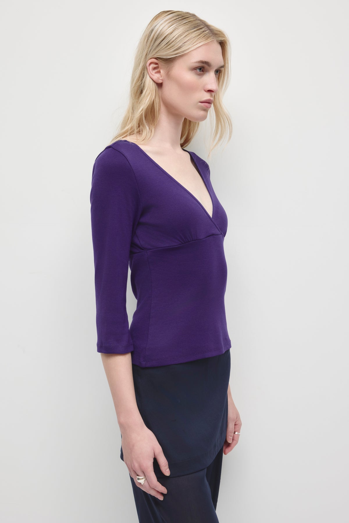 Haut cache-cœur à manches 3/4 Crossover pour femme en violet profond